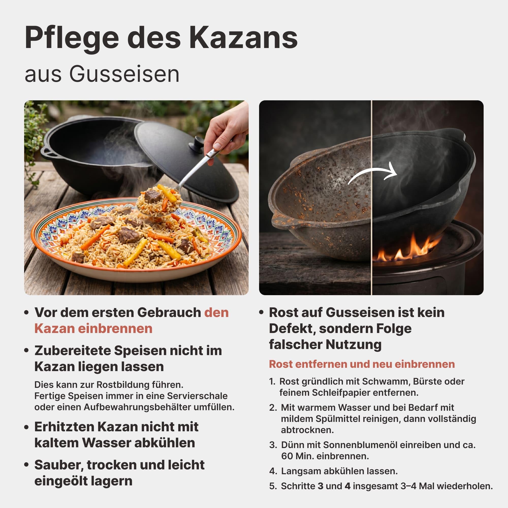 4BIG.fun Kazan Wok en fonte 22 L (fond rond) avec louche à mousse Namangan Uzbek Kazbek Asia Wok Cast Iron Chaudron Camping Usbek avec couvercle en aluminium | Kasan Uzbekisch Asia Wok en fonte pour camping Usbek Marmite pivotante avec couvercle en alumin