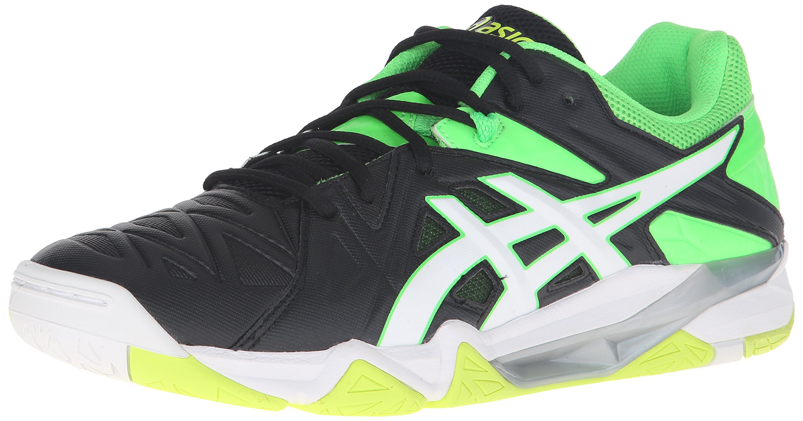 ASICS Men's Gel-Cyber Sensei Volleyball Shoe, Black/White/Green Gecko, 6.5 M US