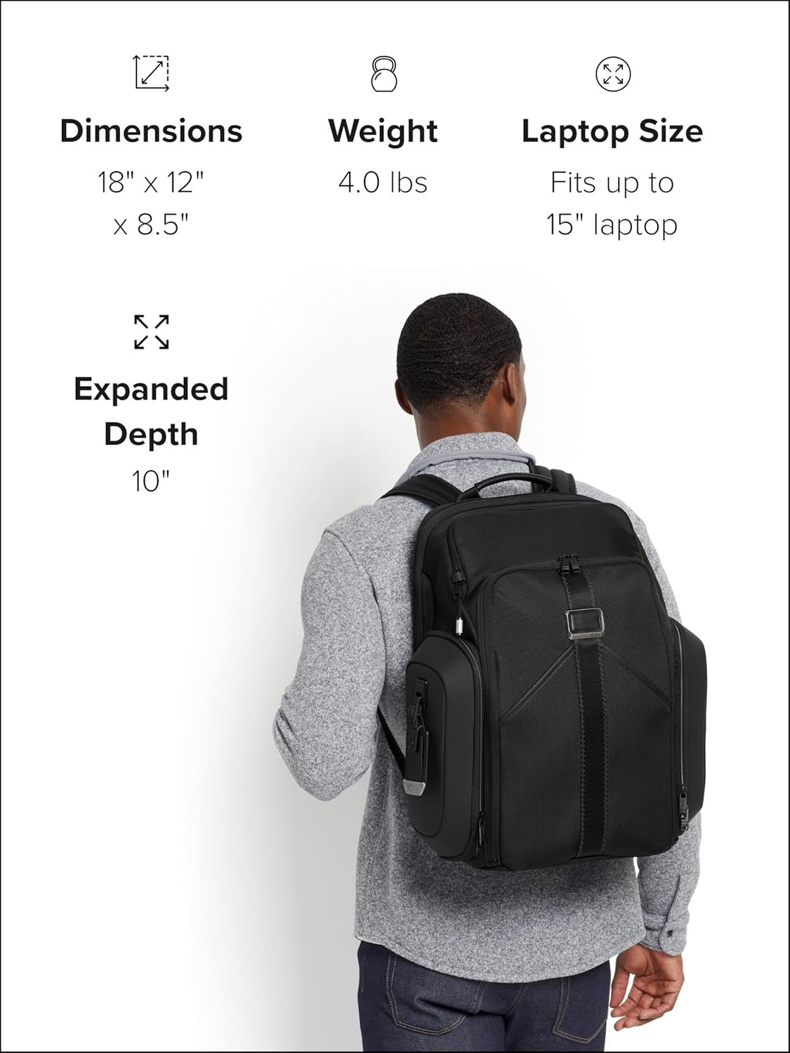 TUMI - Alpha Bravo Pro Large Backpack - Expandable Travel and Commute Gaming and Tech Bag - Fits up to 15" Laptop - Black - Image 7