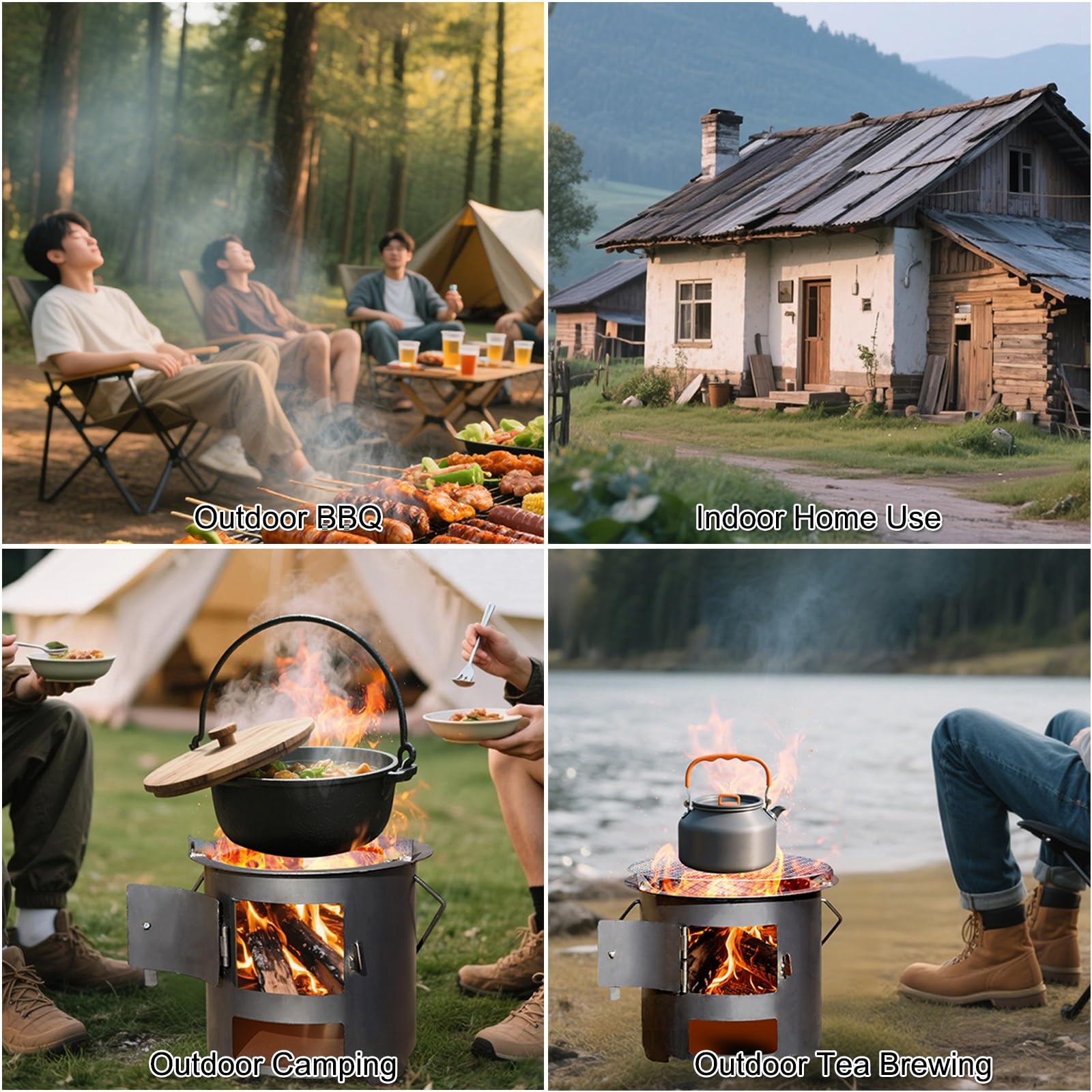 Stufa a Legna Portatile, Stufe a Legna da Campeggio per Cucinare, Barbecue e Riscaldamento, Design in Acciaio Resistente per Campeggio, Escursionismo e Uso di Emergenza(27cm/10in)