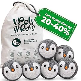 No More Dryer Sheets! Reusable Wool Dryer Balls XL 6-Pack - Reduces Static, Cuts Dry Time, & Softens Naturally