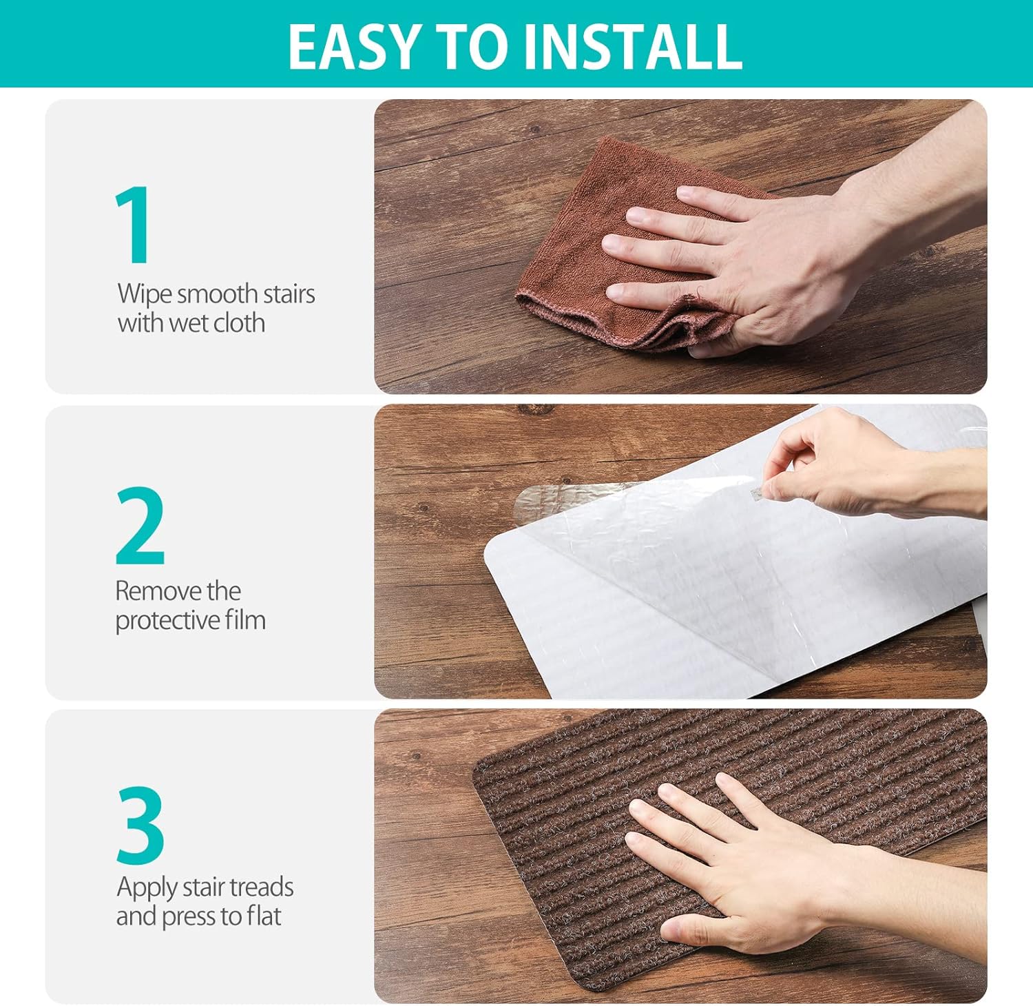 ToStair Non-Slip Stair Treads for Wooden Steps,8" X 30" (15-Pack), Pre-Applied Adhesive, Anti Slip Indoor Staircase Carpets Runners Rugs Safety for Elders, Kids and Dogs,Brown : Tools & Home Improvement