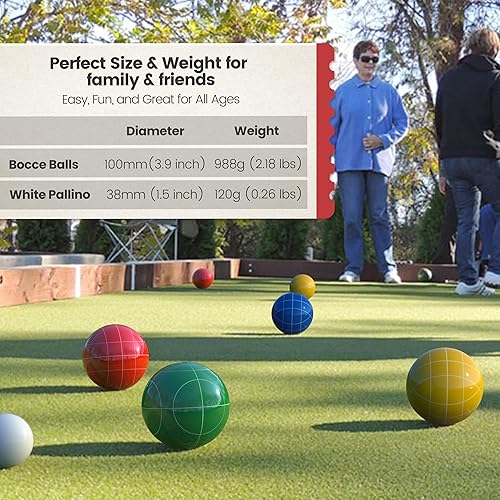 Miniatura 3 de Juego de bolas de bochas de 3.937 in, tamaño y peso regulables para césped, juego de bocci de playa para 2-8 jugadores (multicolor)