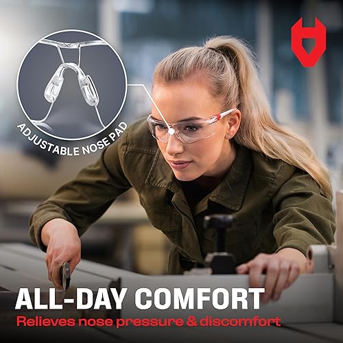 Miniatura 3 de NoCry Gafas de seguridad transparentes para hombres y mujeres; gafas de trabajo ligeras con marcos ajustables y agarres antideslizantes; gafas