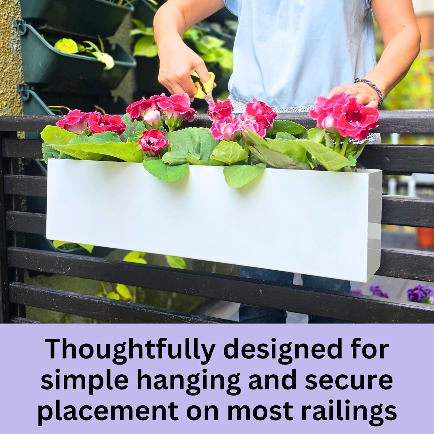 LaLaGreen Planter Boxes Outdoor (36 Inch, 3 Pack) White Metal Rectangular Deck Railings Flower Box with Brackets, Large Planters Plant Holder for Fence Balcony Rail Patio Porch Modern Garden Decor