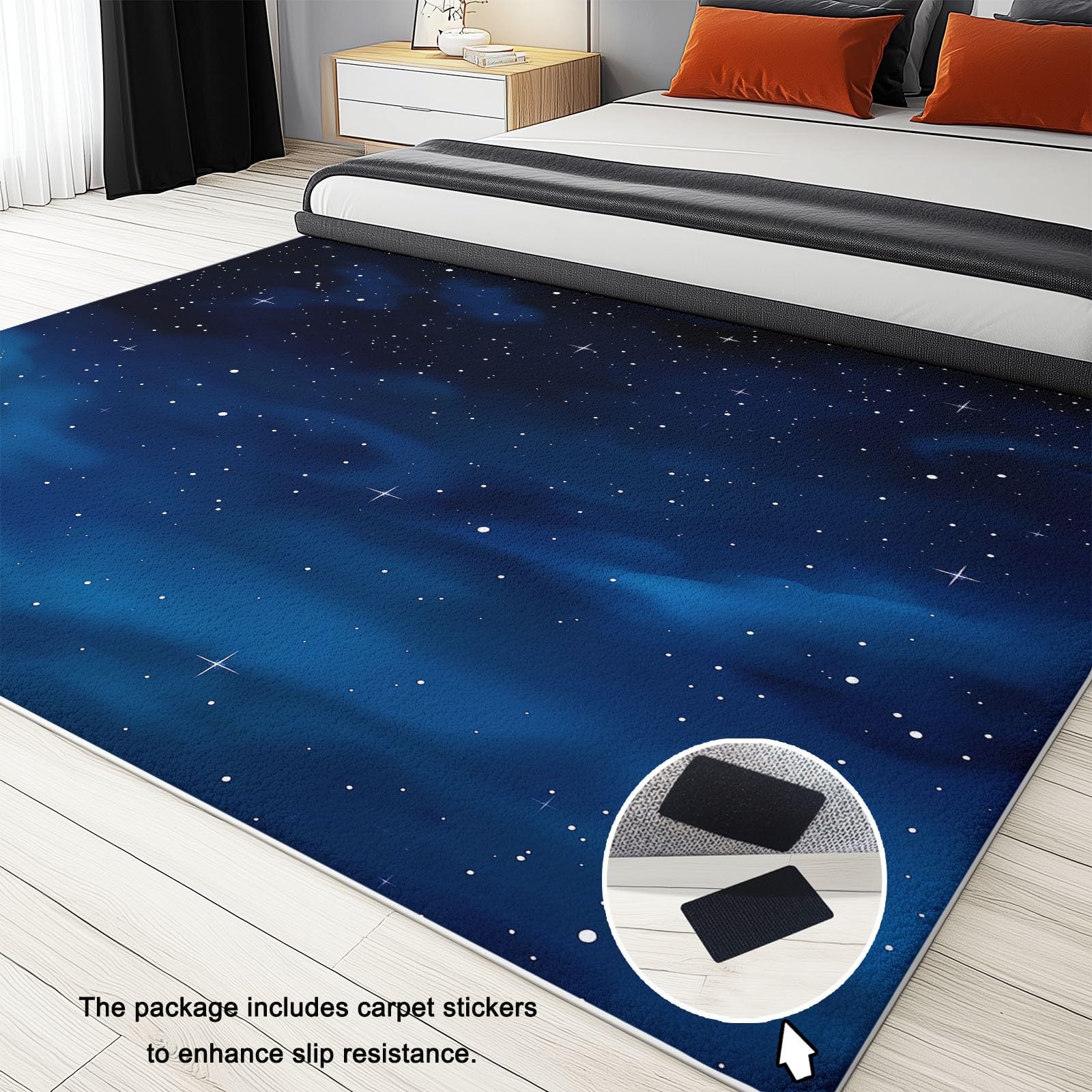 Waschbarer Traumhafter Sternenhimmel Wolken Sterne Teppich 100x160 cm, Rutschfester Dunkelblau Teppiche - Weicher Hautfreundlich Rechteckiger Teppiche für Schlafzimmer Wohnzimmer Jugendzimmer