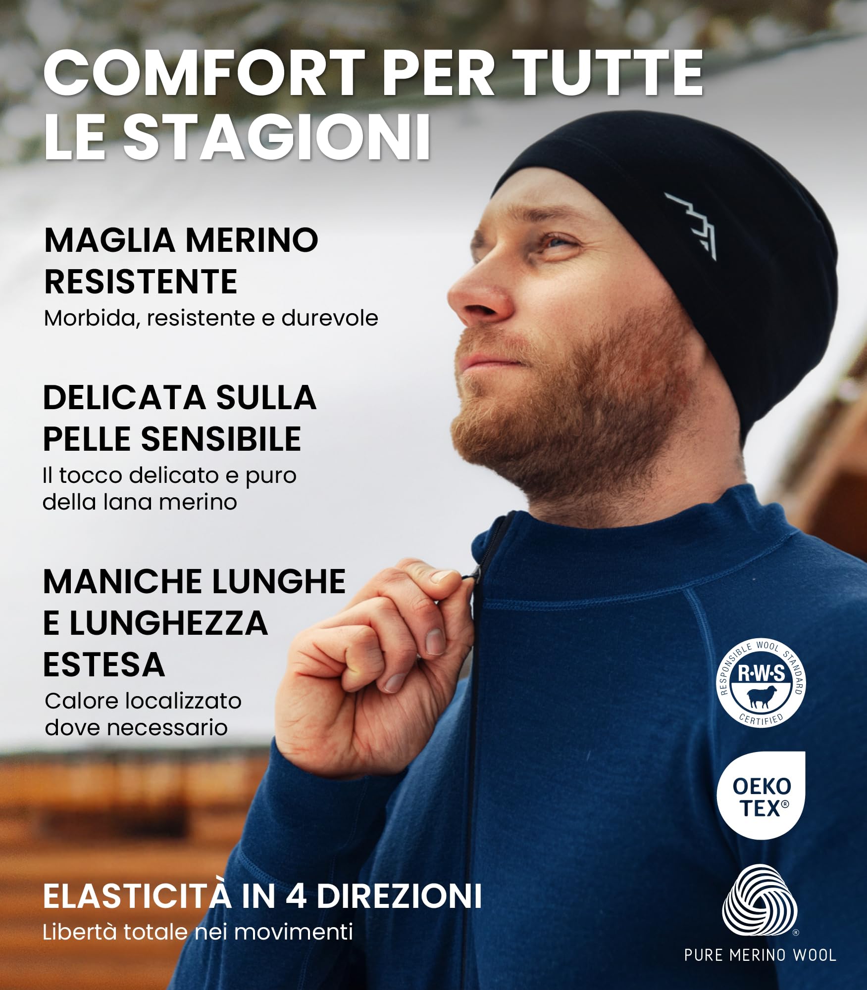 Merino.tech Intimo Termico Uomo Lana Merinos - Completo Termico Uomo Maglia e Pantaloni con Calzini Leggero, Medio, Pesante