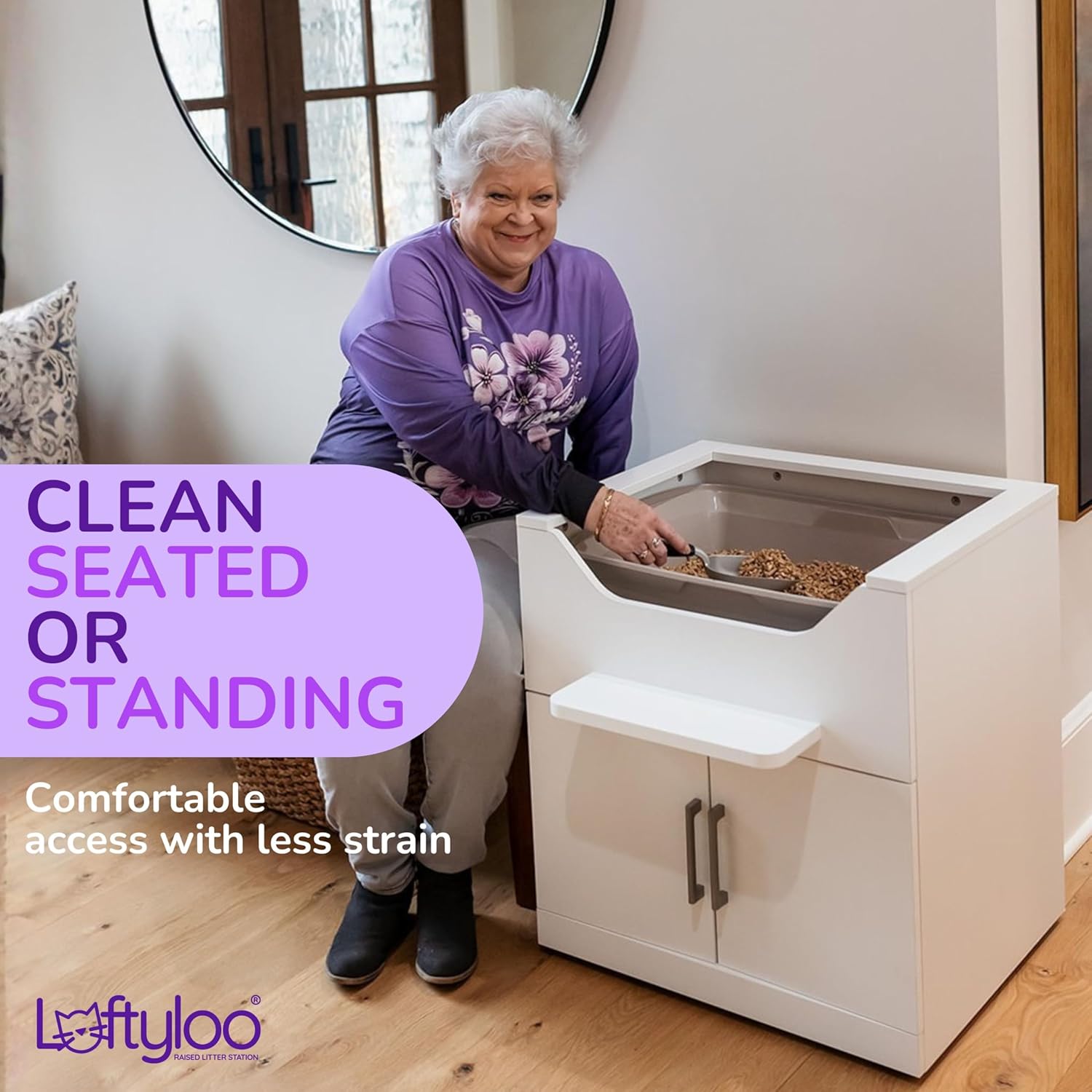 No-Bend Cat Litter Box – Elevated & Dog-Proof for Easy Cleaning | Ideal for Back Pain, Arthritis & Limited Mobility | LoftyLoo®