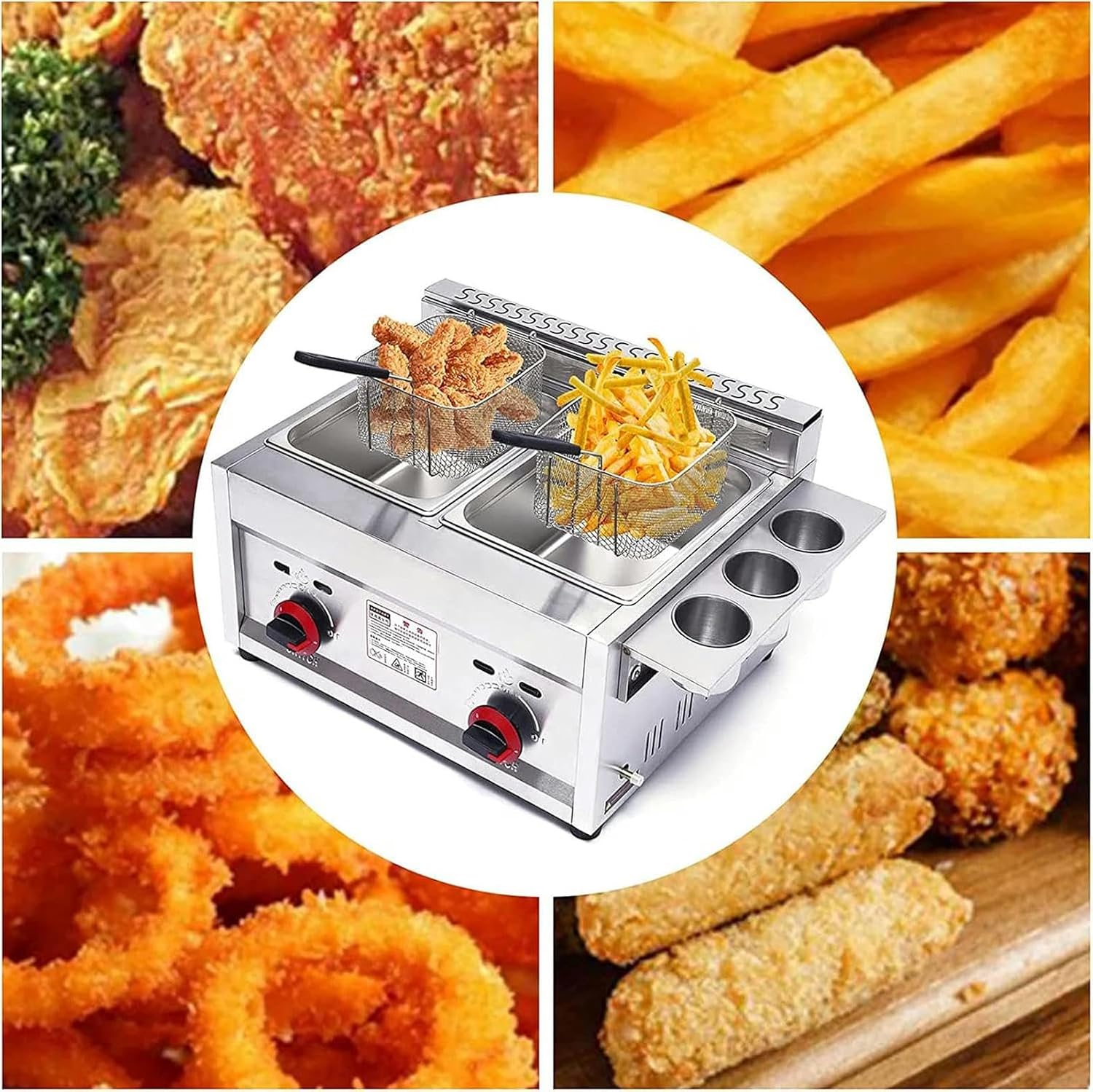 Deep Fryers W/2 Removable Baskets & Lid,Countertop Stainless Steel Dual Tank Kitchen Frying Machine,Double Fryer for French Fries Turkey Donuts Home Kitchen Restaurant