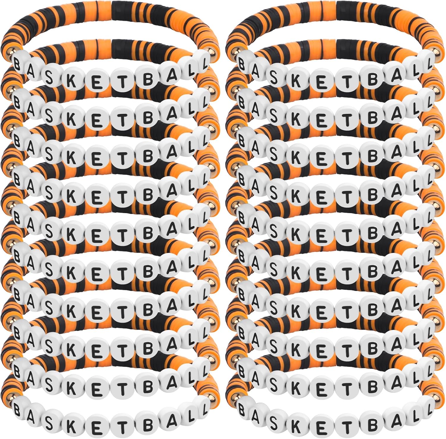 24PCs Soccer Bracelets Soccers Charm Bracelets Clay Bead Stretch Stackable Bracelet for Teens Men Women (Soccer-A)