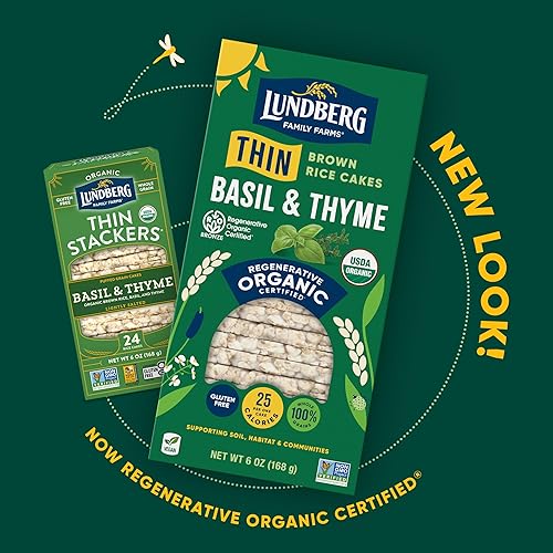 Miniatura 4 de Lundberg Apiladores finos orgánicos, albahaca y tomillo, 6 onzas (paquete de 6), pasteles de arroz finos, sin gluten, veganos, bocadillos saludables