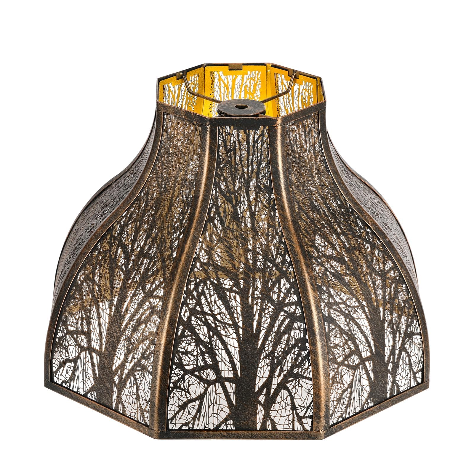 etched forest large metal lampshade 5.32 x 13 x 9.5 inch 8-petal lotus shape fits for floor lamp table lamp for living room bedroom(bronze)