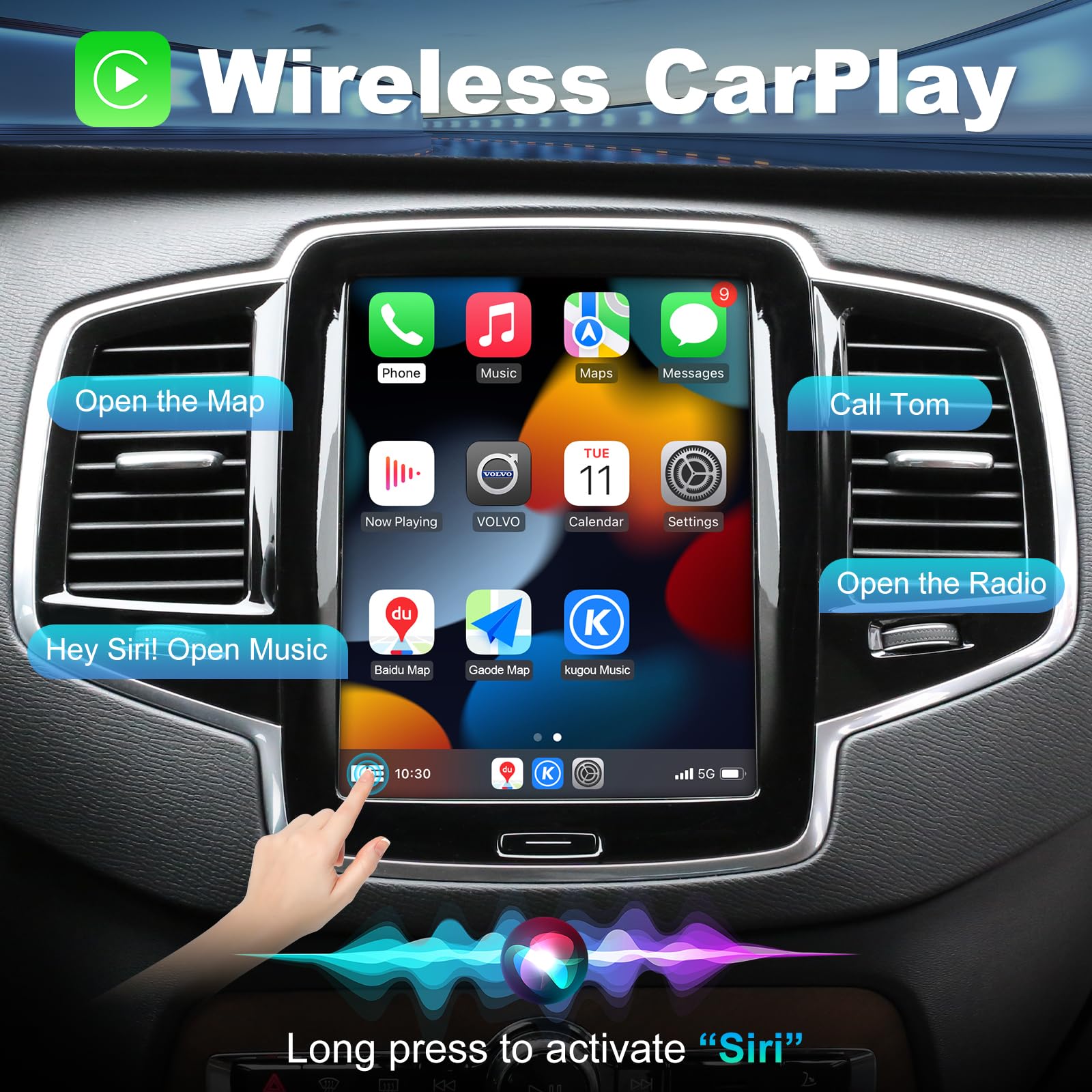 ISUDAR Wireless CarPlay & Android Auto Module for Volvo XC90/XC60/XC40/S90/S60/V60/V40 Full Vertical Screen Upgrade Seamless Sensus Connectivity Retrofit Kit