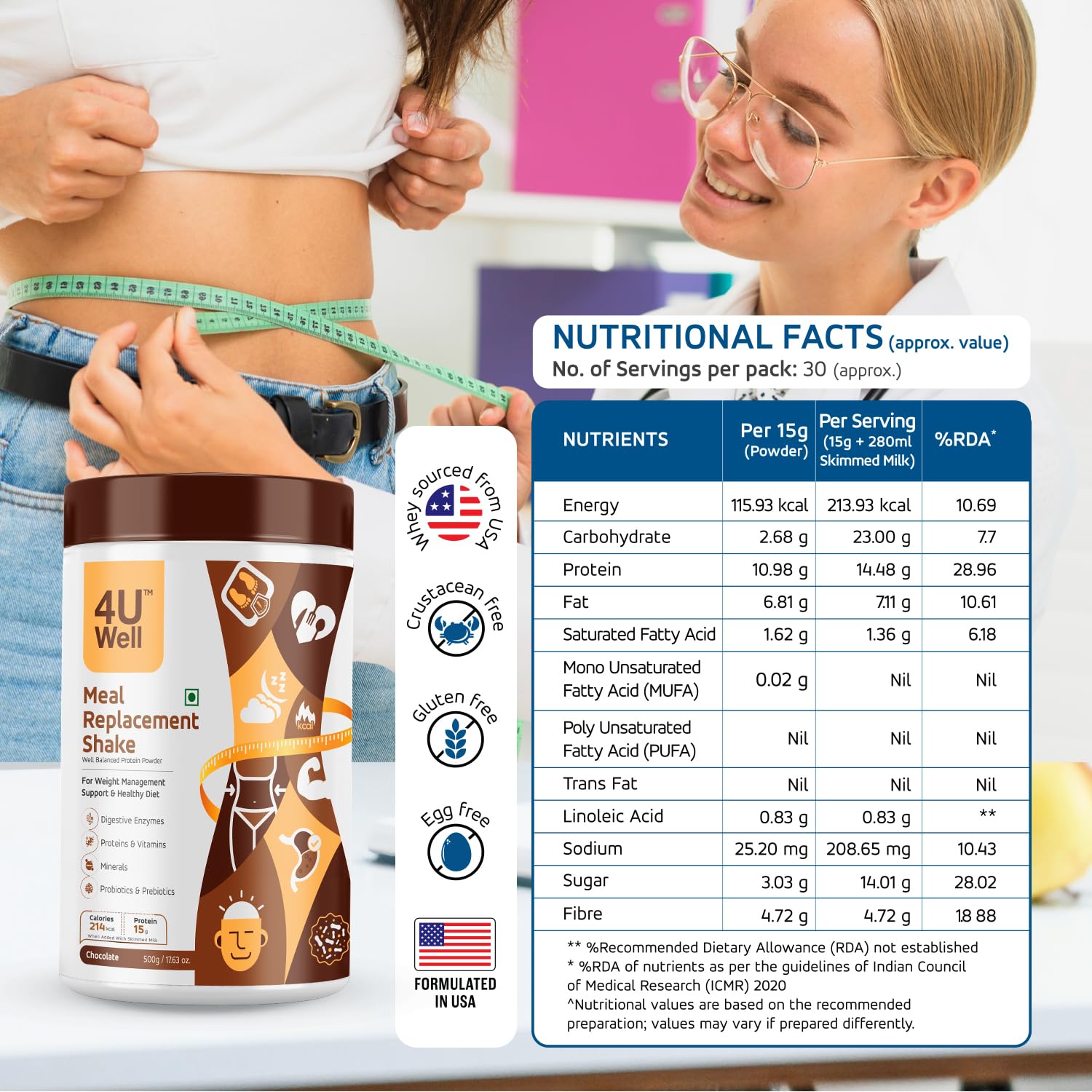 4UWell Meal Replacement Shake | Chocolate Flavour | Balanced Nutrition with 18 Vitamins & Minerals | Supports Energy, Metabolism & Active Lifestyle | Easy to Digest Powder, 500g — Amazon image 6