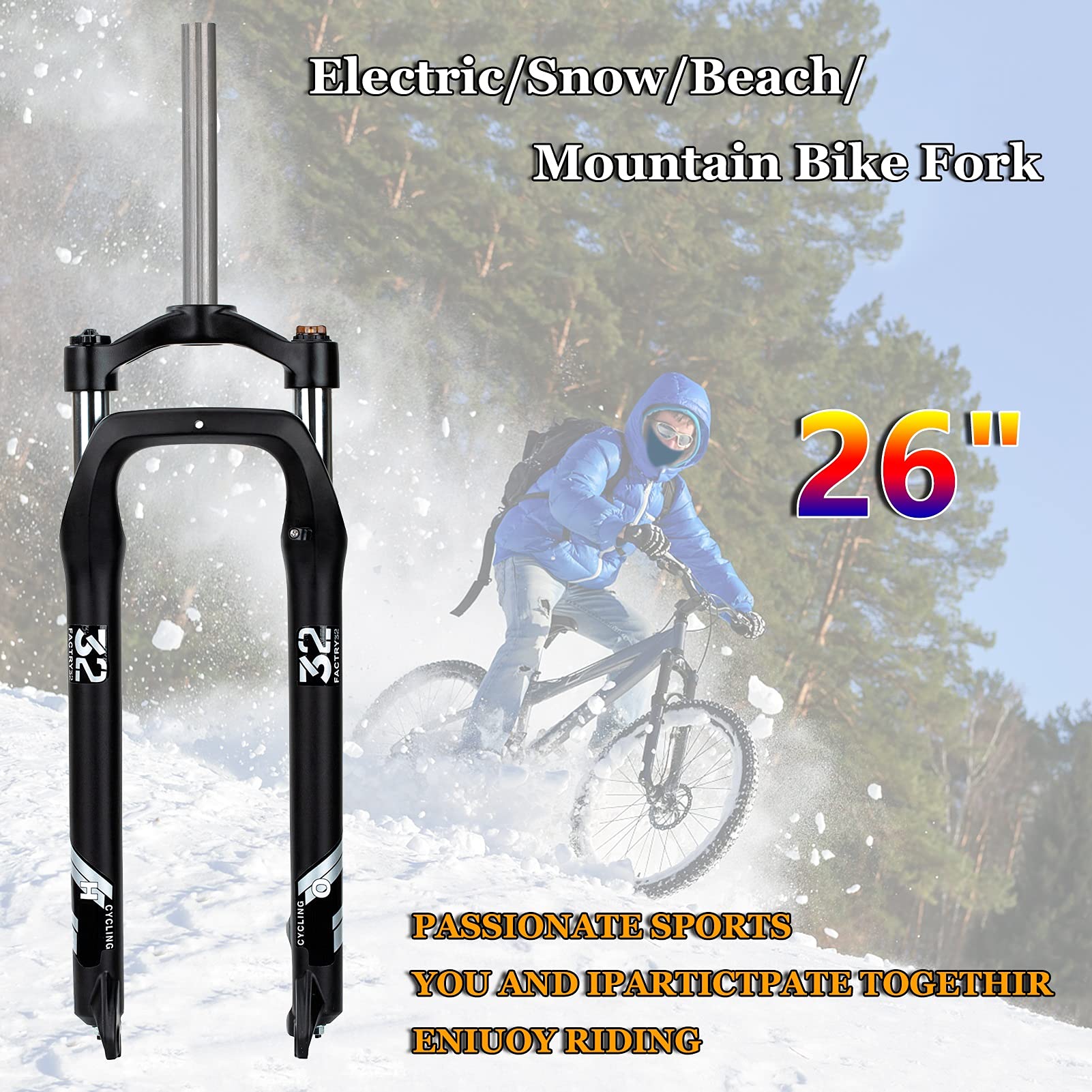 MTB Bici Forcella Fat Bike 26 Pollici Olio Primavera, Viaggio 100MM Blocco Manuale Lega Fat Bike Forcella Ammortizzata per 4.0 Pneumatico