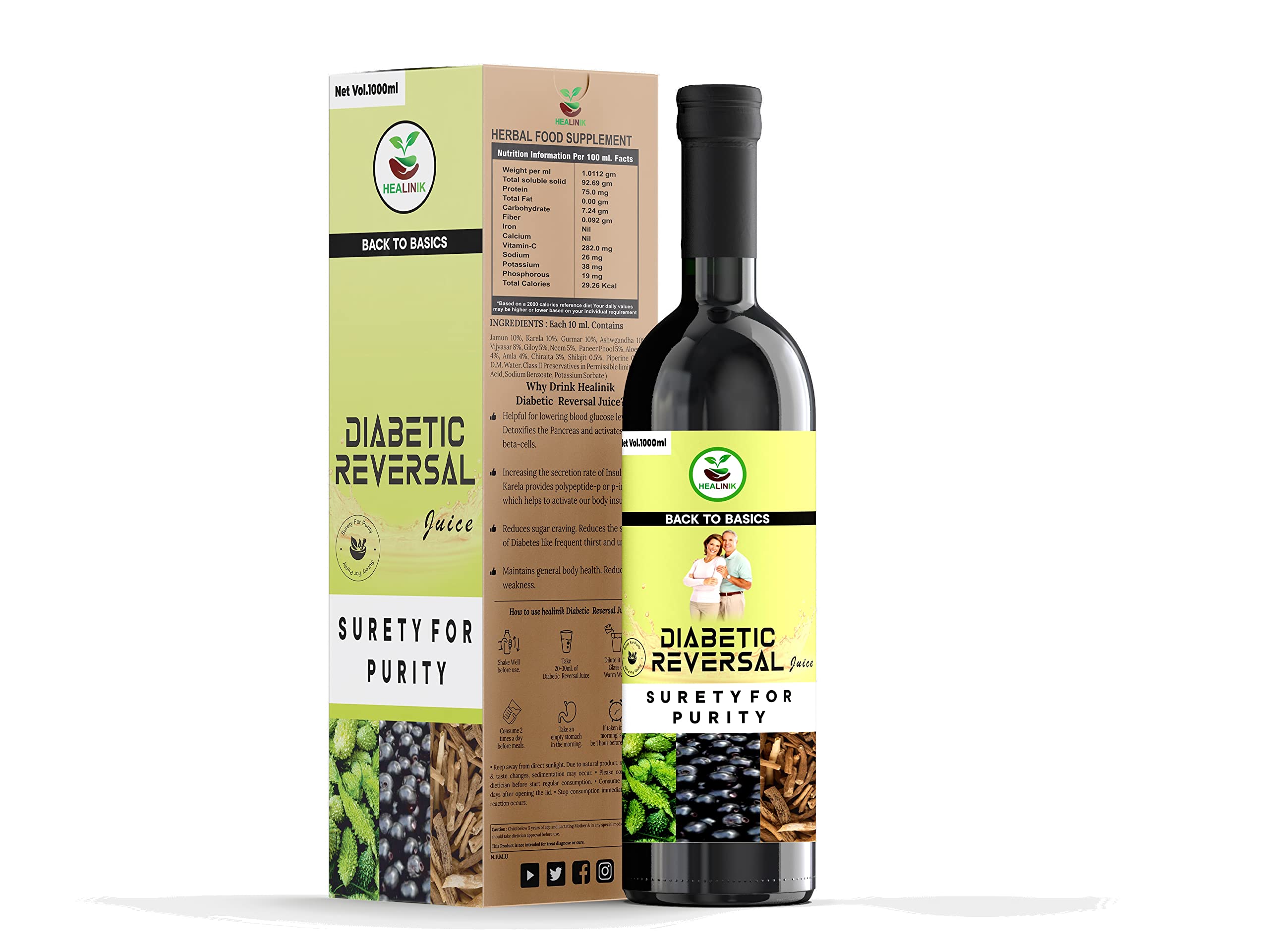 Healinik DIABTIC Care Juice | For Holistic Diabetes Care | Amla, Karela, Jamun, Guduchi & 7 More | Maintain Healthy Blood Sugar Levels with our Natural and Nutrient-Rich Elixir ( 1 ltr )