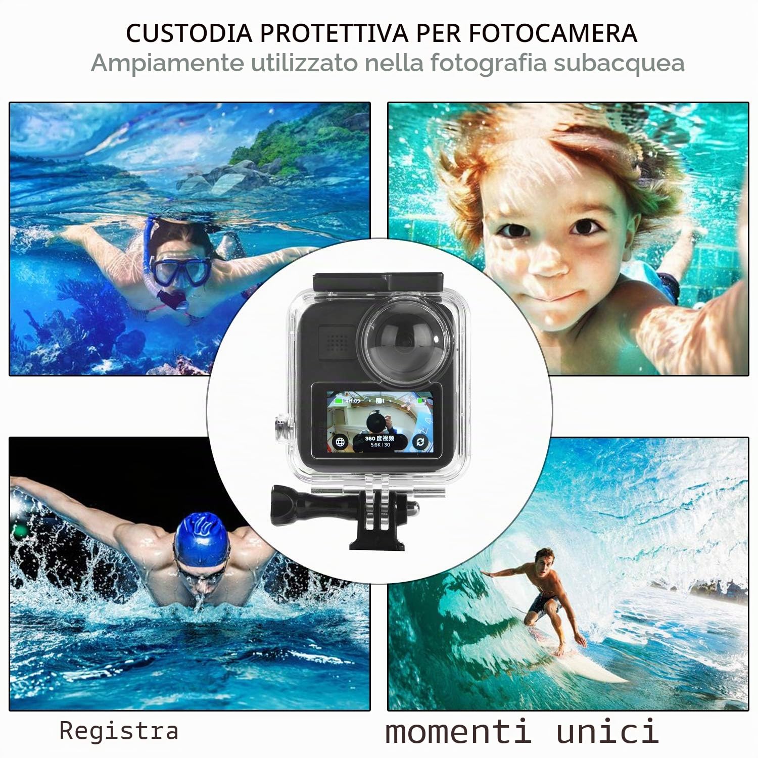Custodia impermeabile per action cam GoPro Max impermeabile fino a 30 mm, con staffa e accessori