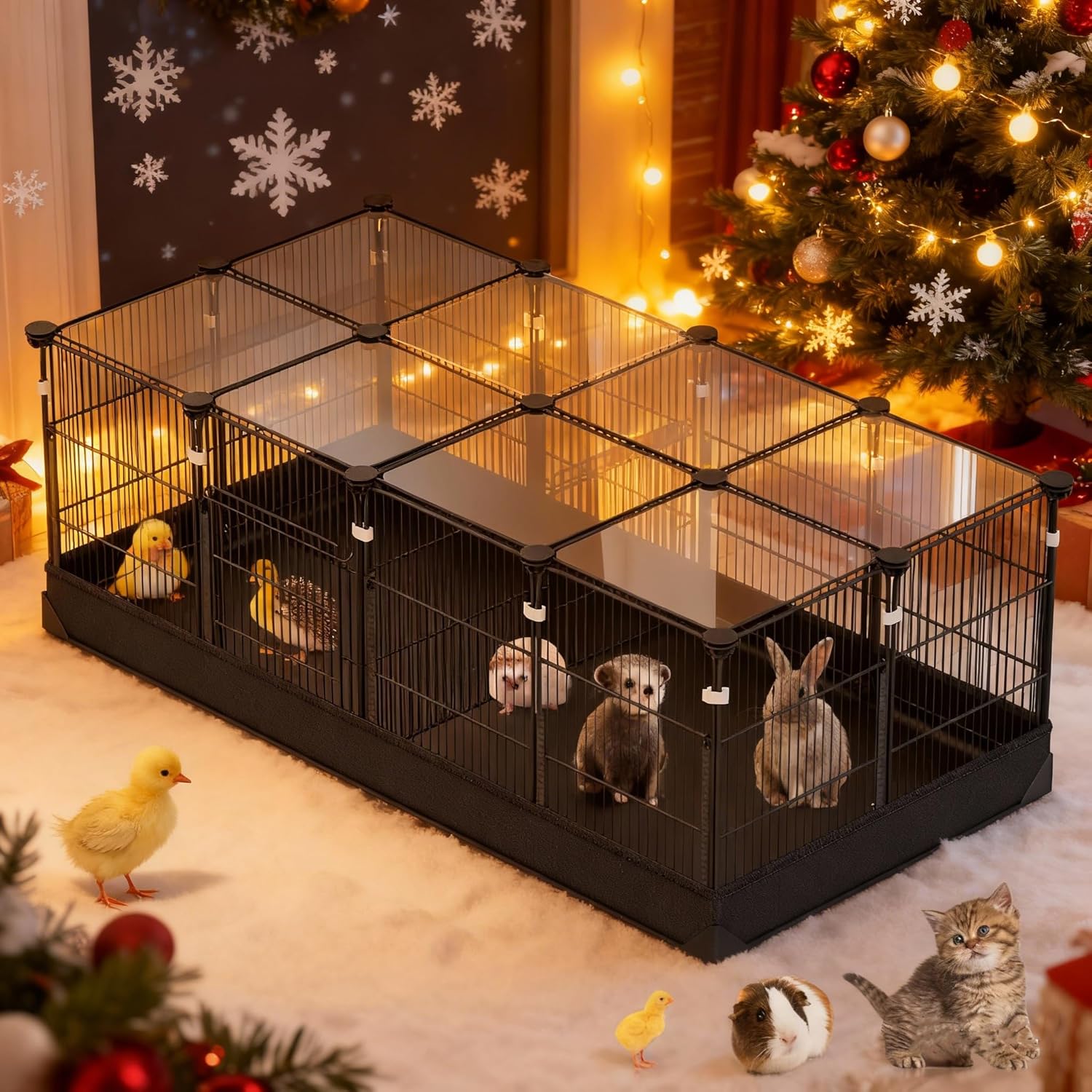 22 Panels Small Animal Playpen, Guinea Pig Cage with Doors & Waterproof Mat, Metal Wire Yard Fence for Rabbits, Hamsters, Chicken, Hedgehogs, Indoor Outdoor C&C Cage White
