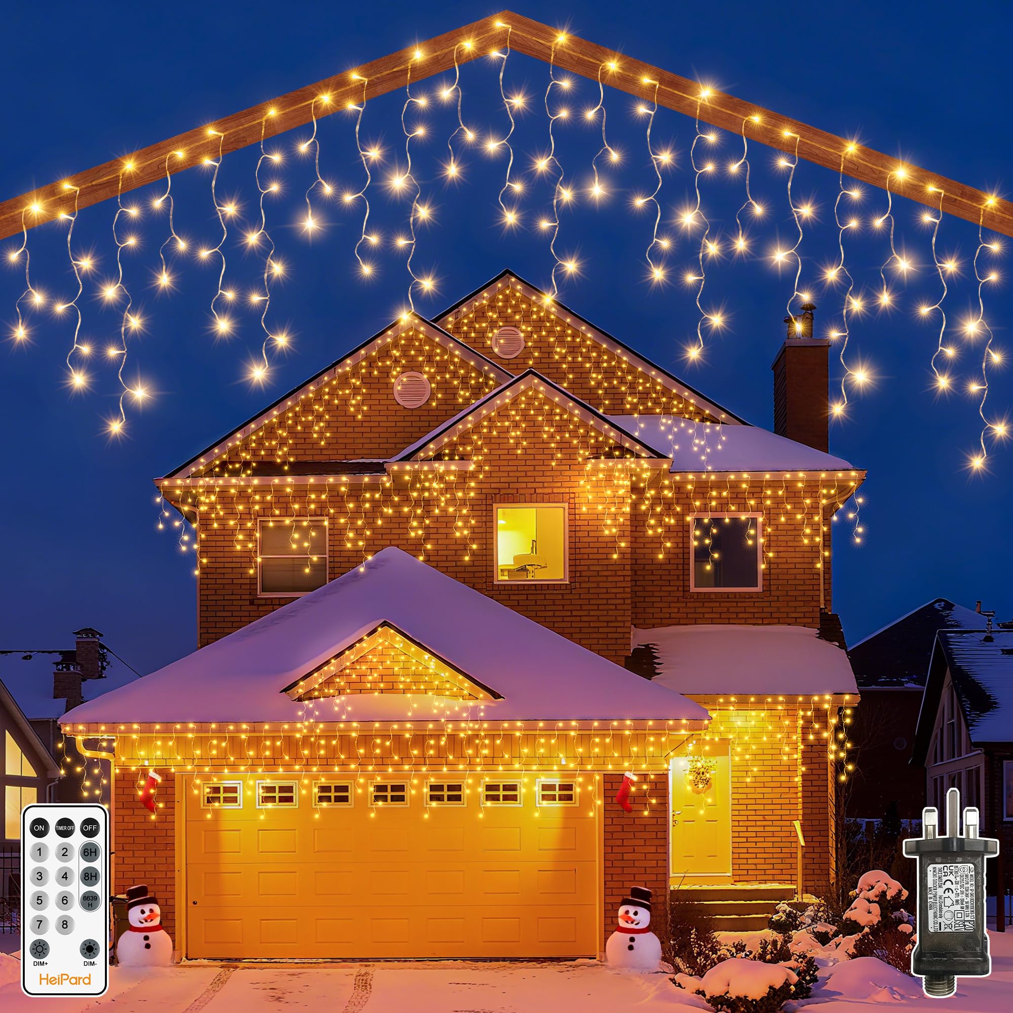HeiPard Icicle Lights Outdoor Christmas, 486 LED Warm White Remote Control