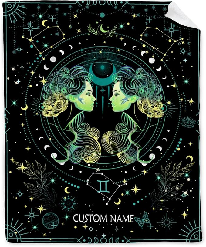 Custom Gemini Blanket | Personalized Constellation Blanket Gifts | Astrology Decor Flannel Blanket | Personalized Gifts Astrology Blanket for Birthday Christmas | 30