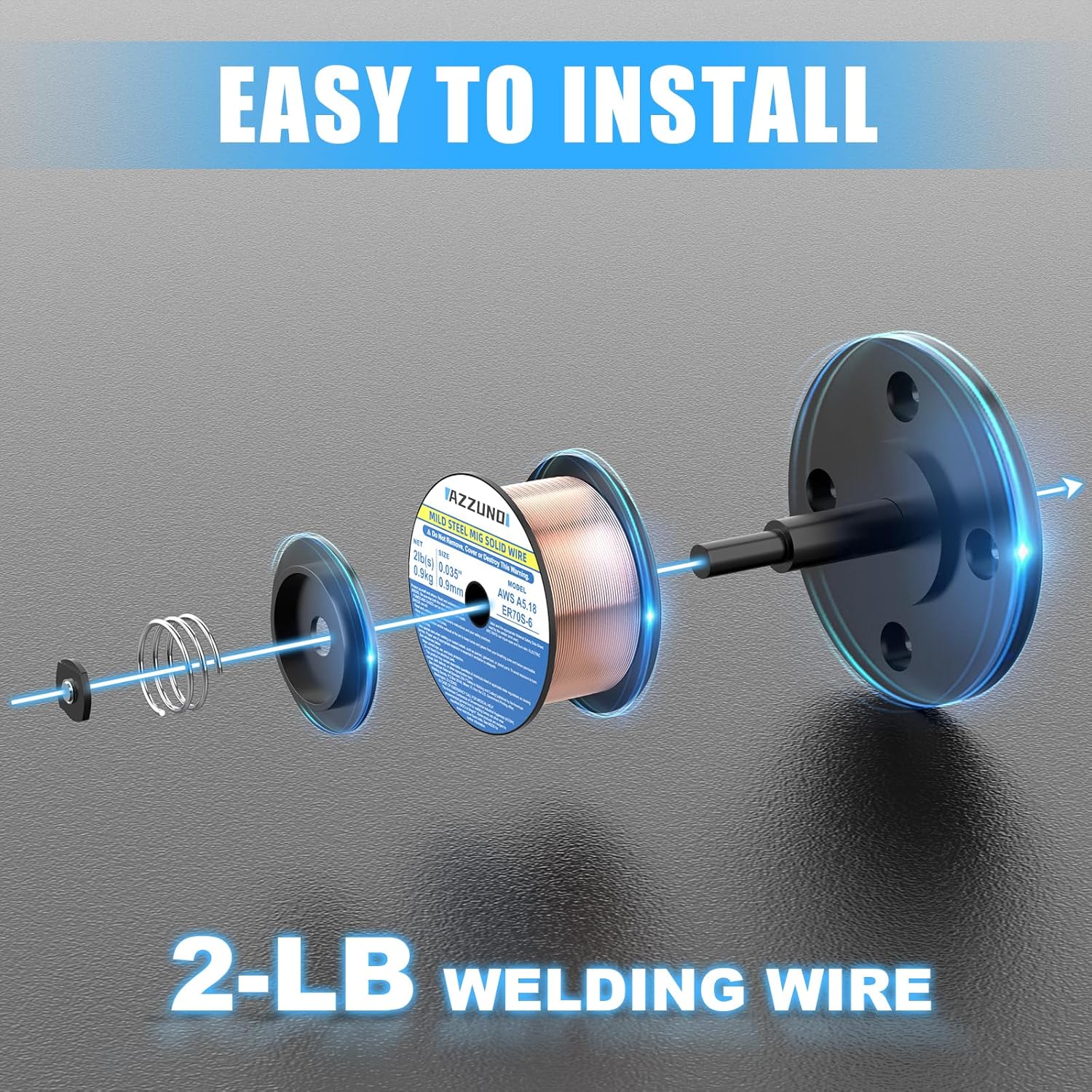 AZZUNO Aluminum 250A MIG Welder & .035" 2LBS Solid MIG Welding Wire, 6 in 1 Gas MIG/Gasless Flux Core/Stick/Lift TIG/Spot Welding/Spool Gun Compatible Welding Machine 110V/220V Large LED Display Multi