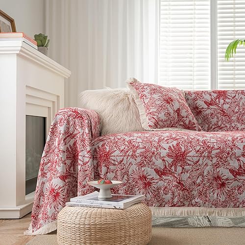 Miniatura 17 de vctops Fundas de sofá jacquard vintage para sofá seccional, patrón geométrico con flecos, protector de sofá para perros, loveseat futón funda en