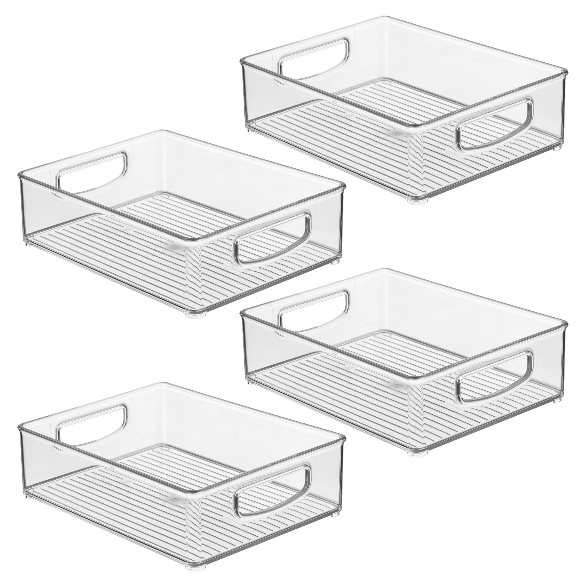 InterDesign iDesign - Contenedor apilable de plástico para despensa, organizador con asas para armarios o nevera, juego de 4, transparente