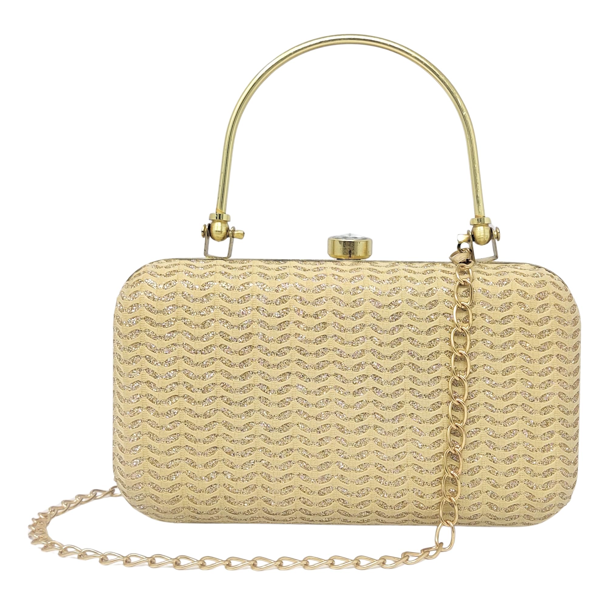 Evening Clutch bag for Women, Metal Handle with Chain Strap, Ladies Party Wedding Purse