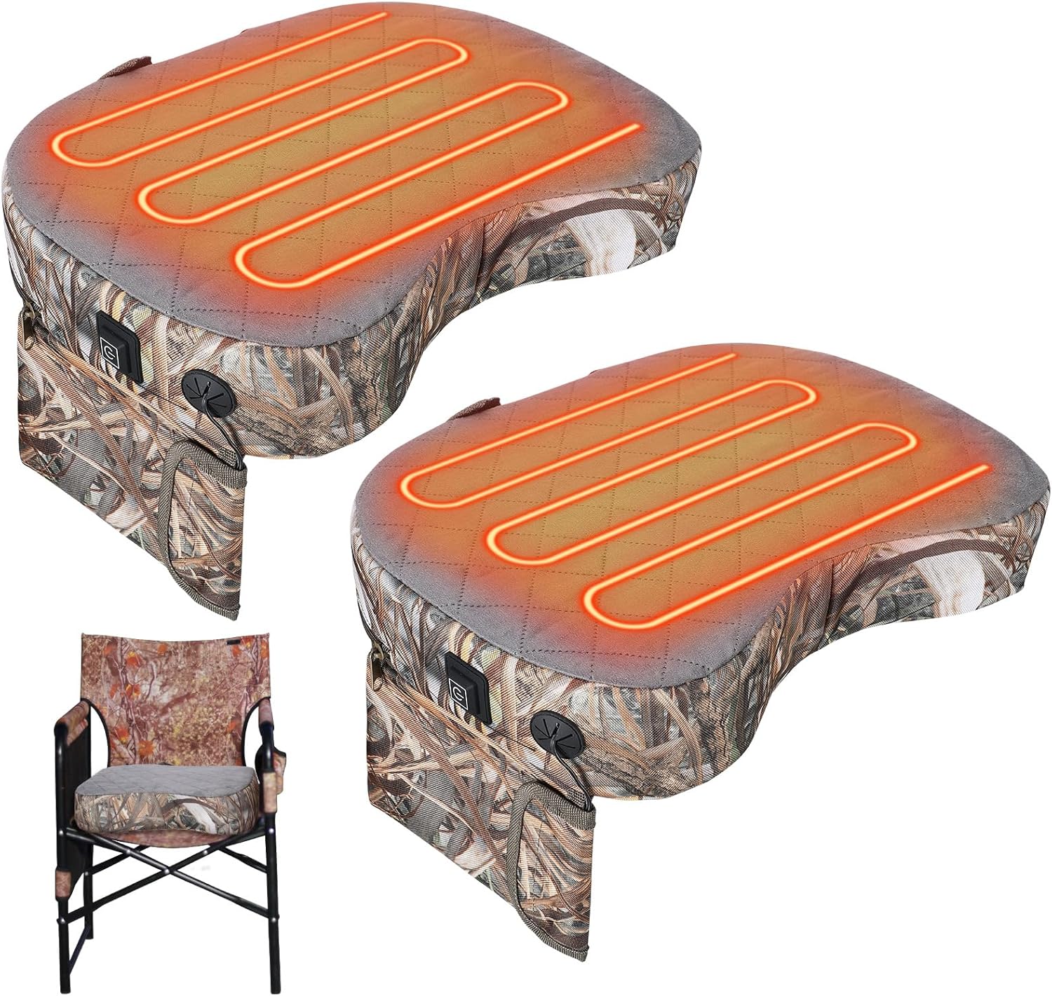 Thyle 2 Pcs Tree Stand Hunting Heated Seat Cushion Portable Waterproof Hunting Seat USB Comfortable Foldable Warm Seat Pad Power Bank Not Included for Hunting, Ice Fishing, Camping (Reed Camouflage)