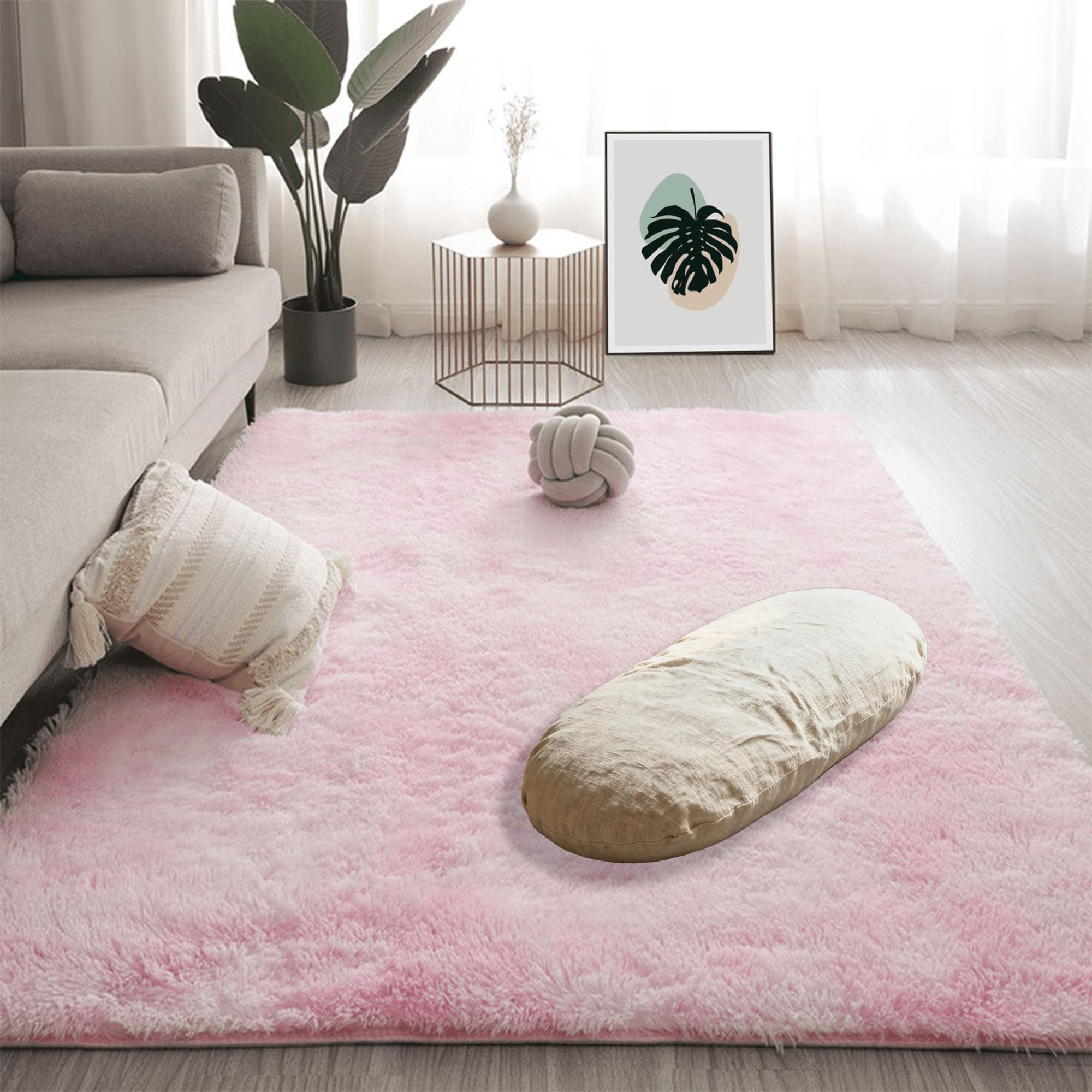 Tapis chambre d'enfant rose shaggy poil long 170x250 pour créer un cocon sous le canapé salon
