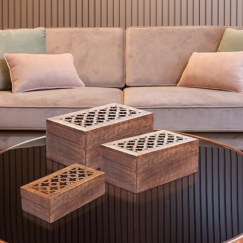 Miniatura 3 de Caja decorativa de madera 3 en 1 con tapa con bisagras caja de almacenamiento de esmalte mediano Trellis - Caja decorativa hecha a mano con tapa - 3