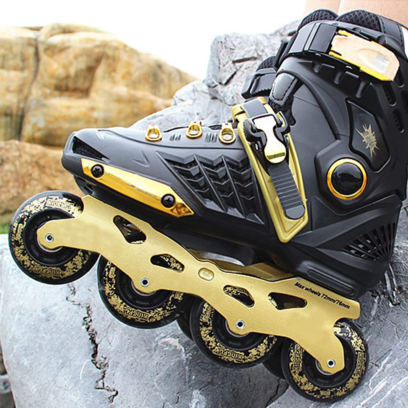 Rollers en Ligne pour Adultes, Patins à roulettes Lumineux avec Roues Lumineuses Complètes, Roller Chaussure de Sports D'extérieur et D'Intérieur pour Hommes Femmes Débutants, Or Noir