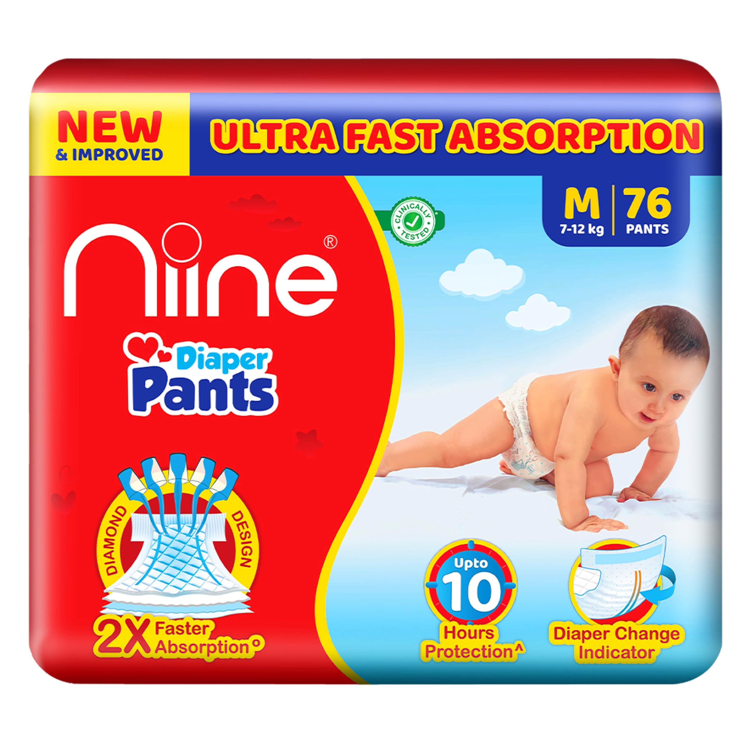 NIINE Cottony Soft Baby Diaper Pants with Diaper Change Indicator for Overnight Protection, Mega Pack, Medium Size (7-12 KG), 76 Count-image-26