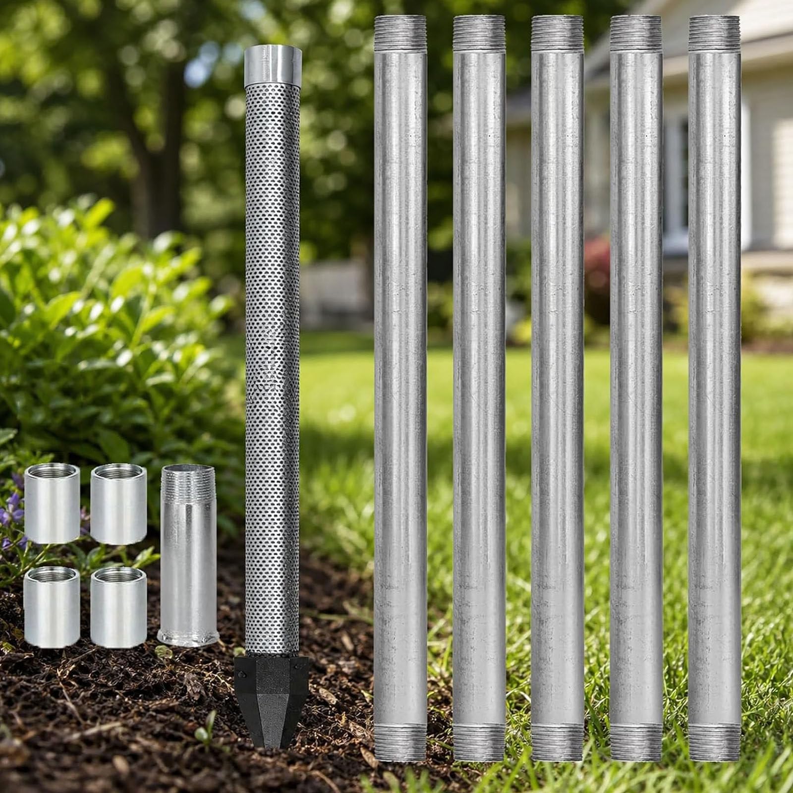 Zestaw do wiercenia studni wodnej, zestaw do wiercenia studni wodnej 1-1/4" z igłą piaskową 1-1/4" z siatką o oczkach 60, iglica ze stali nierdzewnej 36", ocynkowane rury i złączka napędowa 6MKit