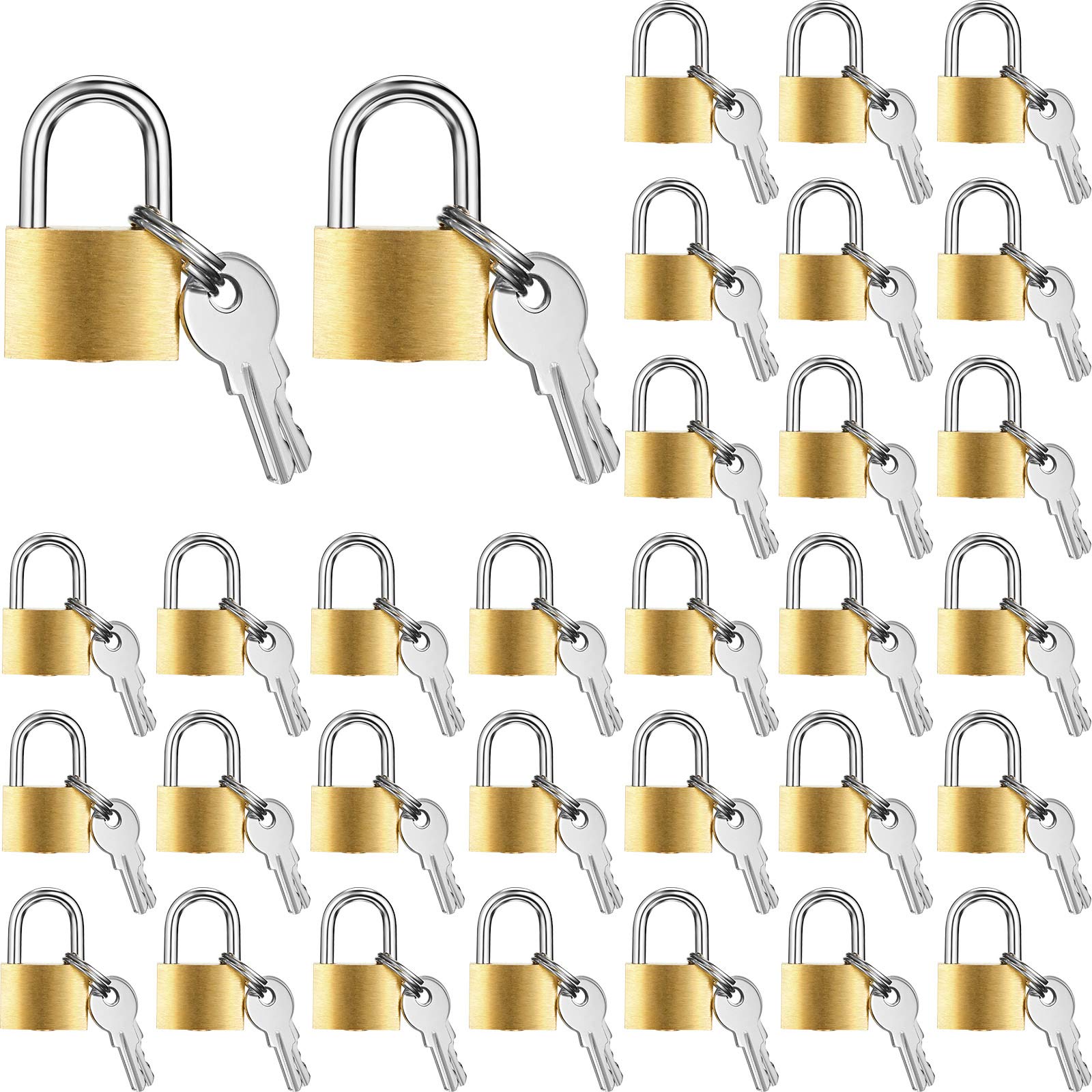 Hotop 32 Pieces Mini Padlock Small Solid Brass Locks 1.25'' with 3 Keys for Luggage, Backpack, Gym, Suitcase, Classroom Matching Game and More