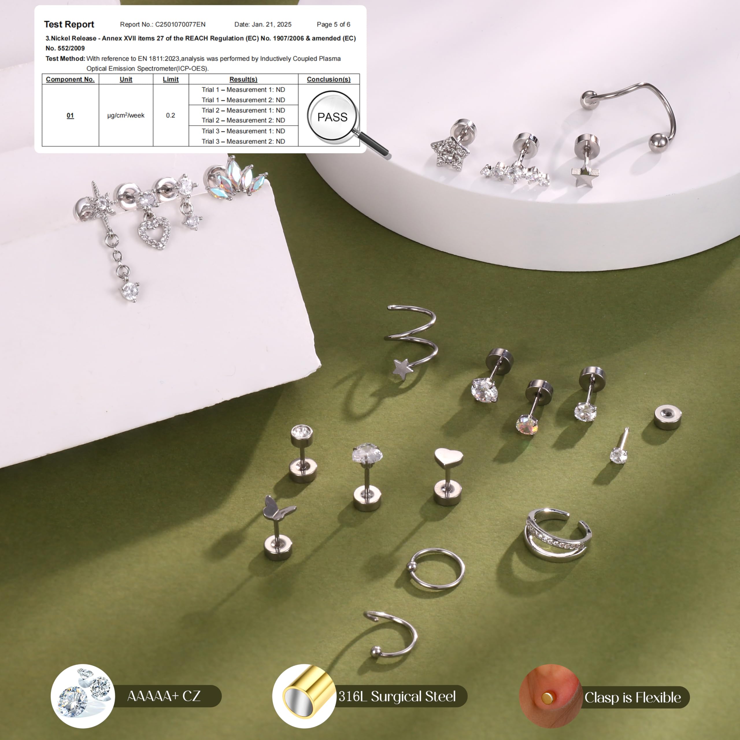 HMJGDHX 20 sztuk stal chirurgiczna Helix Piercing biżuteria hipoalergiczna śruba kolczyki z płaskim tyłem zestaw Tragus Hoop muszla Daith Piercing biżuteria klip srebrne złote kolczyki na chrząstkę