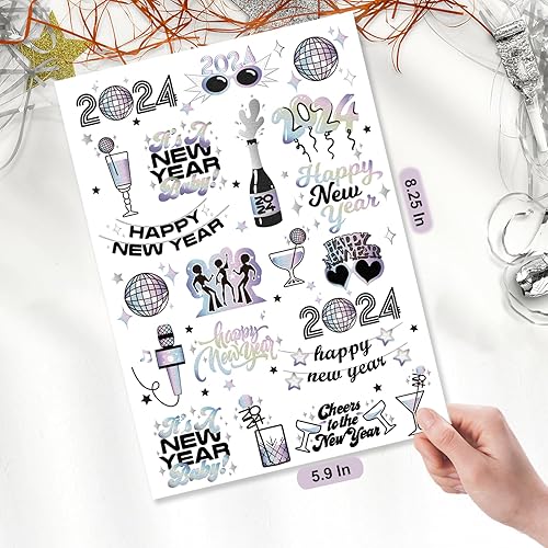 Miniatura 4 de Suministros de fiesta de Nochevieja 2024, tatuajes temporales, 40 estilos de purpurina, recuerdos de fiesta de Año Nuevo, decoraciones de Año Nuevo,