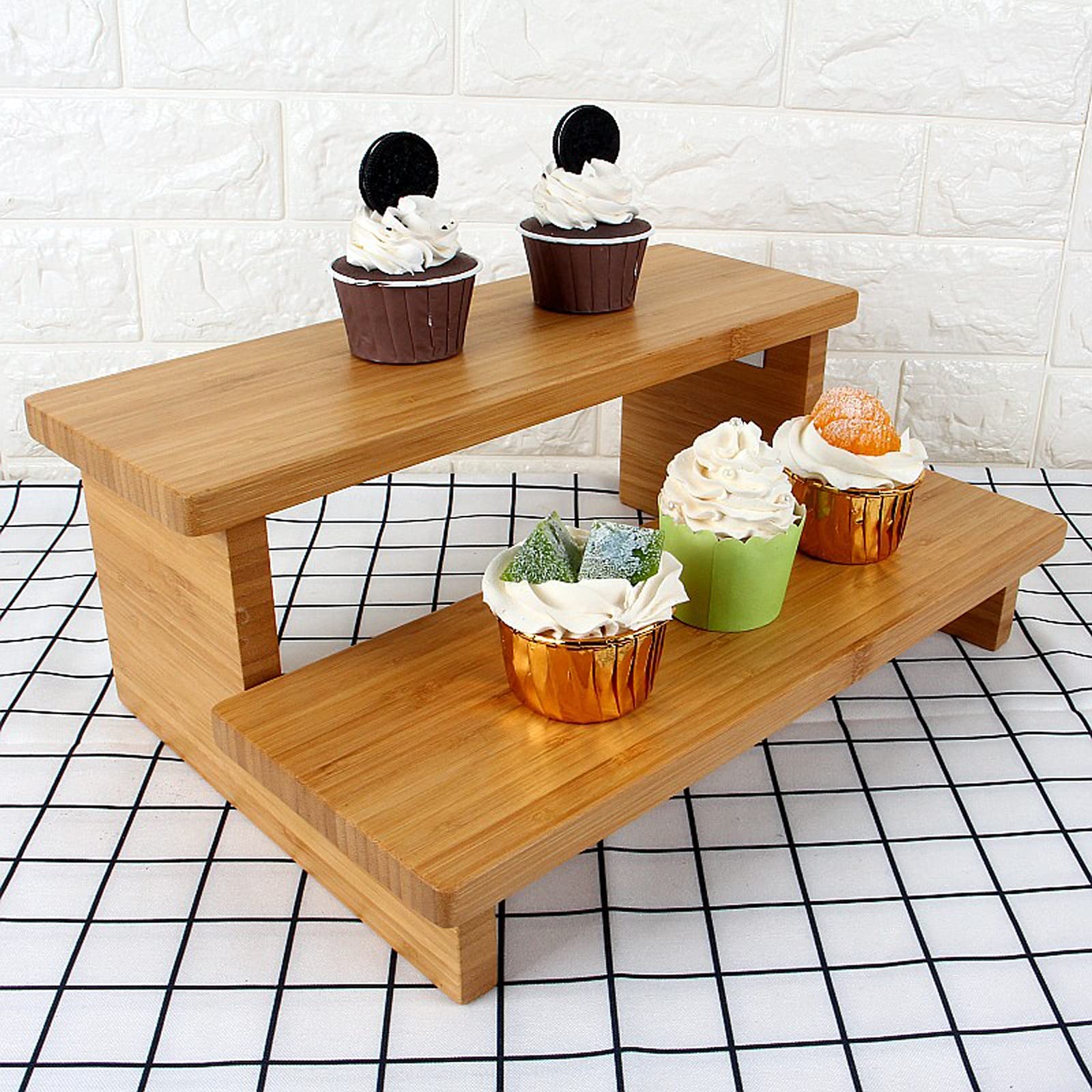 Présentoir à Gâteau Stand de gâteau à 2 niveaux Table de dessert de bambou Multi-usage de l'après-midi de thé Cupcake Présentoir Pâtisserie de mariage Pâtisserie Stand de Gâteaux