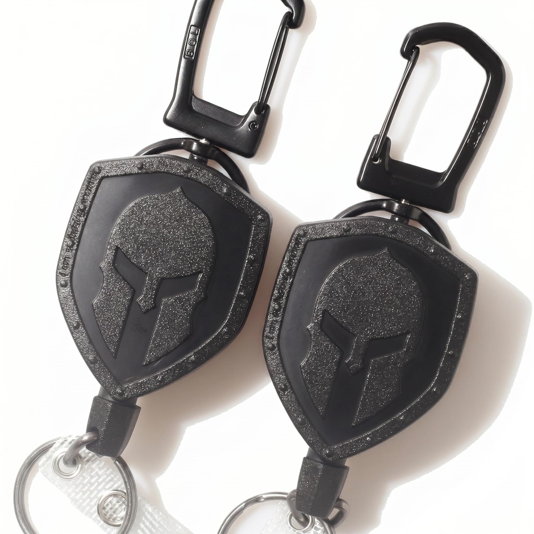 DQL Cool Spartan Desgin ID Holder, Badge Holder Retractable Clip Heavy Duty Carabiner Badge Reel Keychain with Lanyard ID Cards Holder (2 Pack)