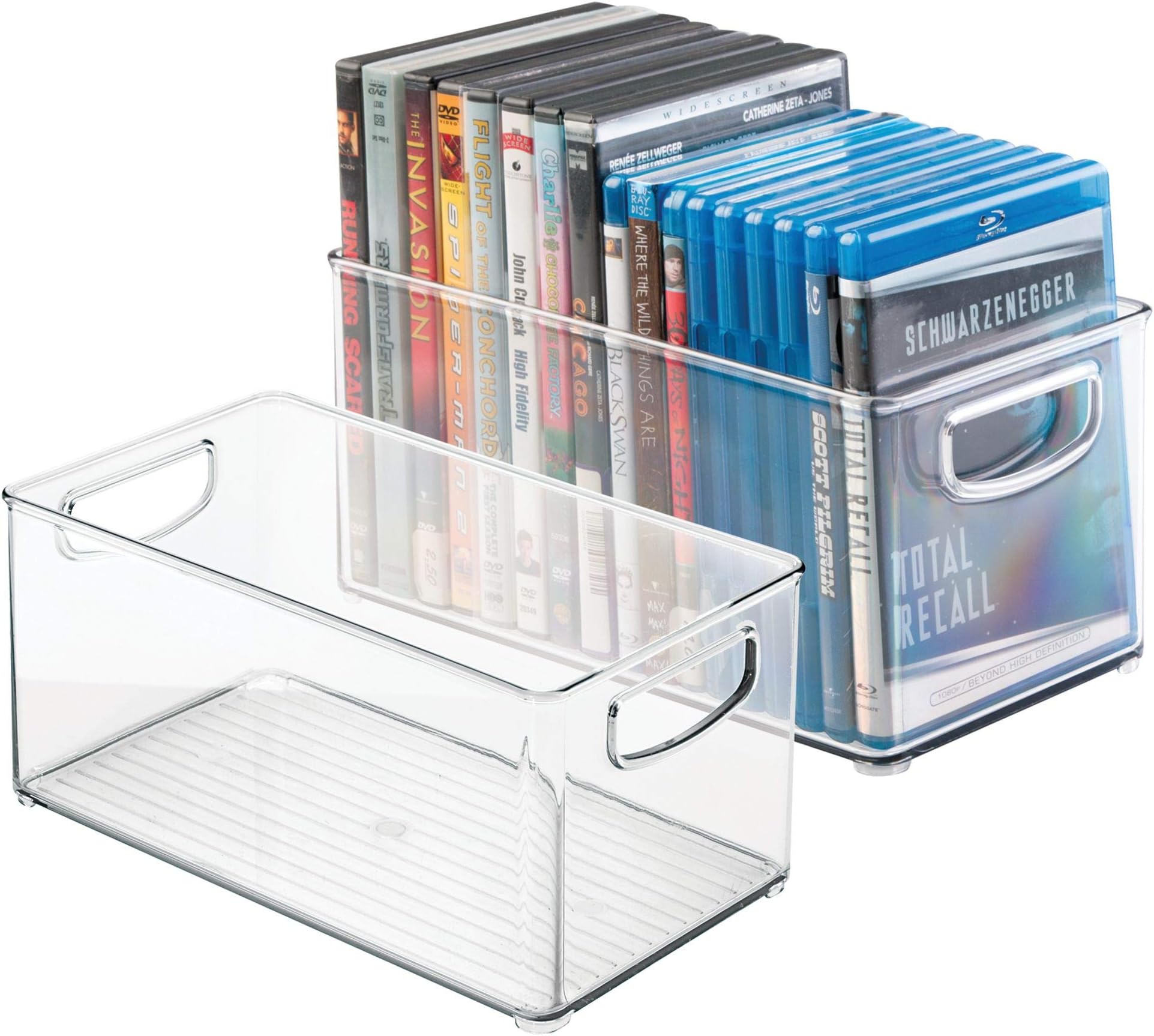 mDesign DVD Storage Box — Stackable DVD and CD Holder Box with Handles