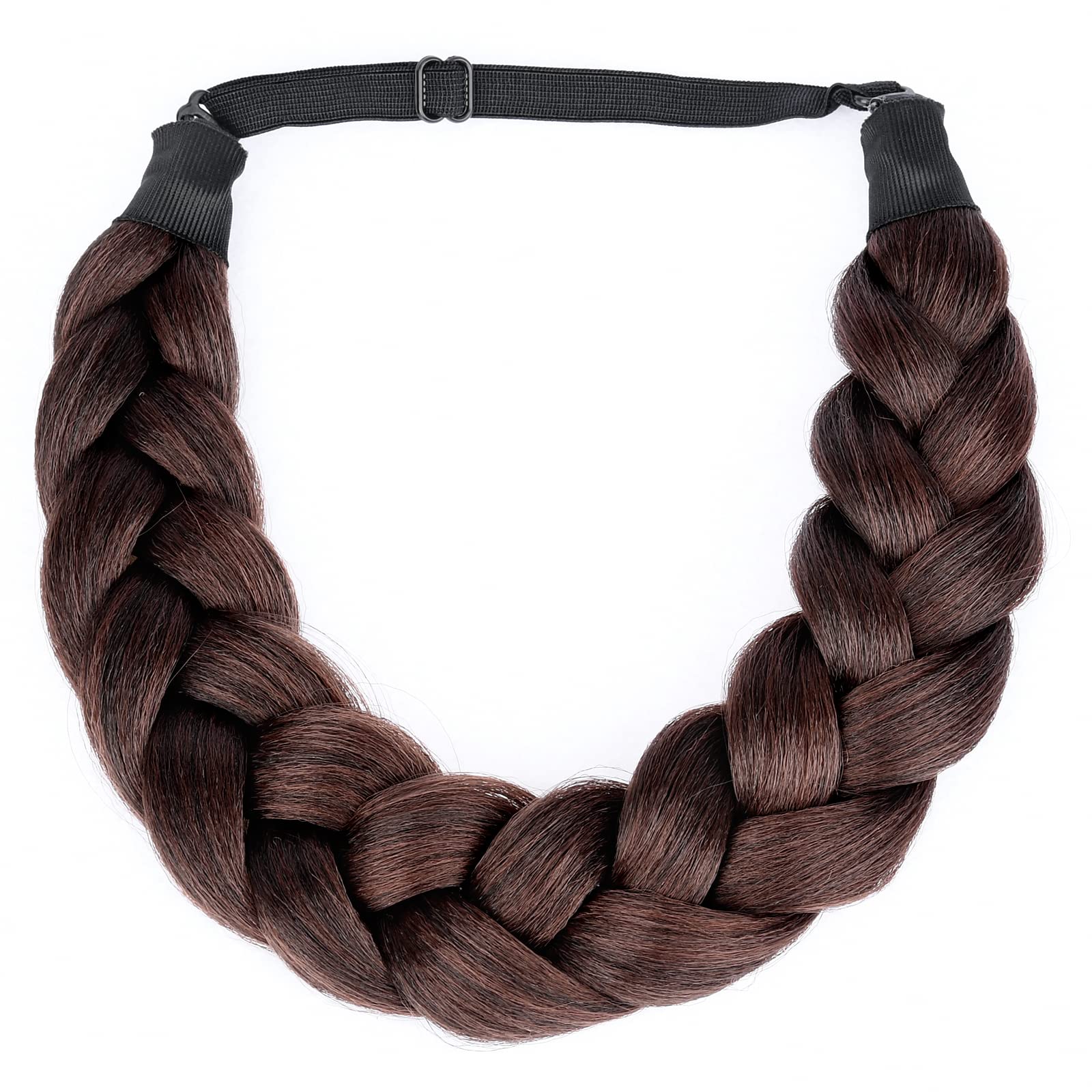 Gledola Thick Shaggy fluffy Wide 2 Strands Hair Braided Headband Chunky Plaited Braids Elastic Stretch Hairpiece for Women Girl Kinky Straight (Dark