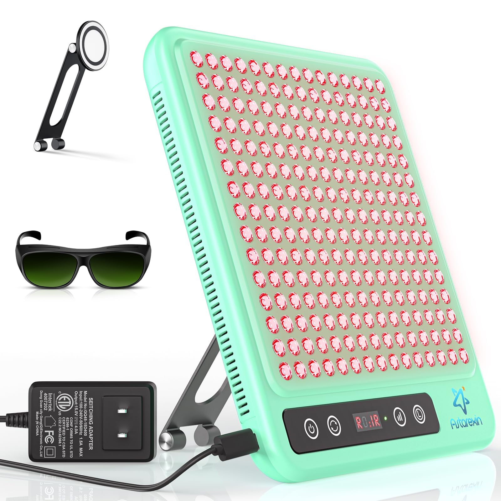 Red Light Therapy Panel, 225 Dual-Chip LEDs with 660nm Red & 850nm Near Infrared Light for Face, Skin, Sleep, Body Health, Portable Therapy Panel with Stand & Timer, Green