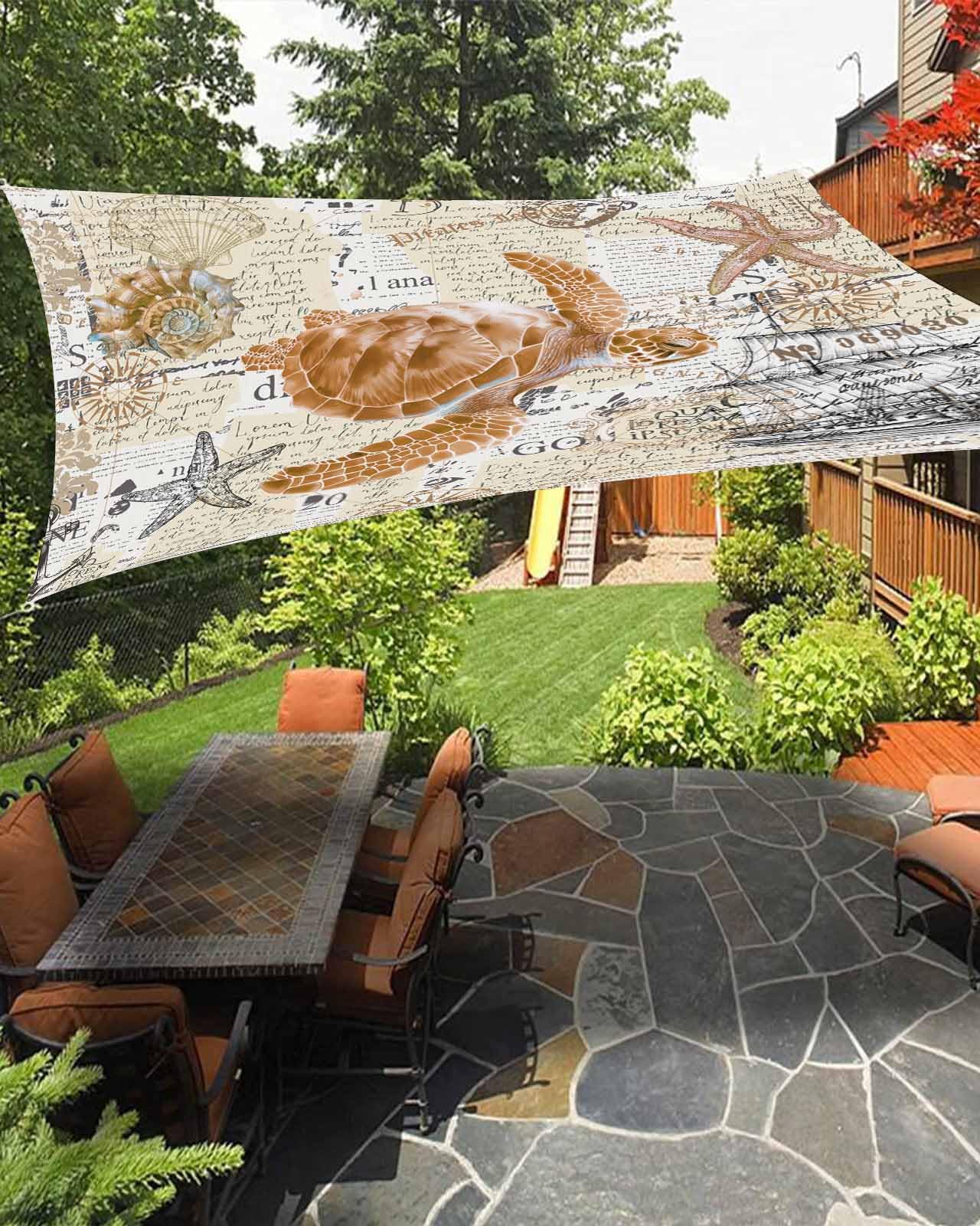 Orange Turtle Sun Sail Shades Rectangle Canopy,Sunlight Block Heavy Duty Curved Backyard Shade Cover,Waterproof Sun Shades for Patios Garden Outdoor,12'x16' Coastal Starfish Conch Nautical Sailboat