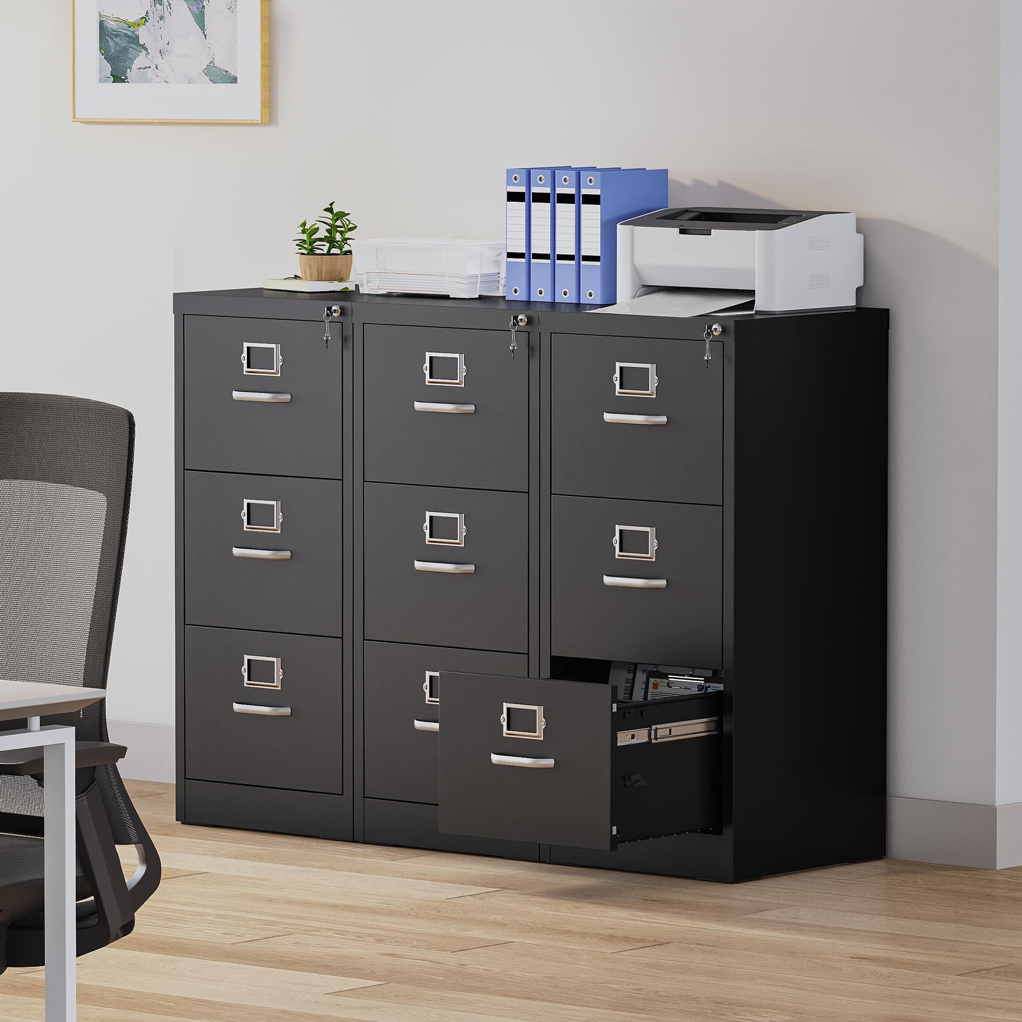 YITAHOME Armoire de classement verrouillable, armoires métalliques à classement avec 3 tiroirs pour A4, Legal, Letter, armoire de bureau anti-inclinaison avec fente pour cartes mémos, bureau à domicil