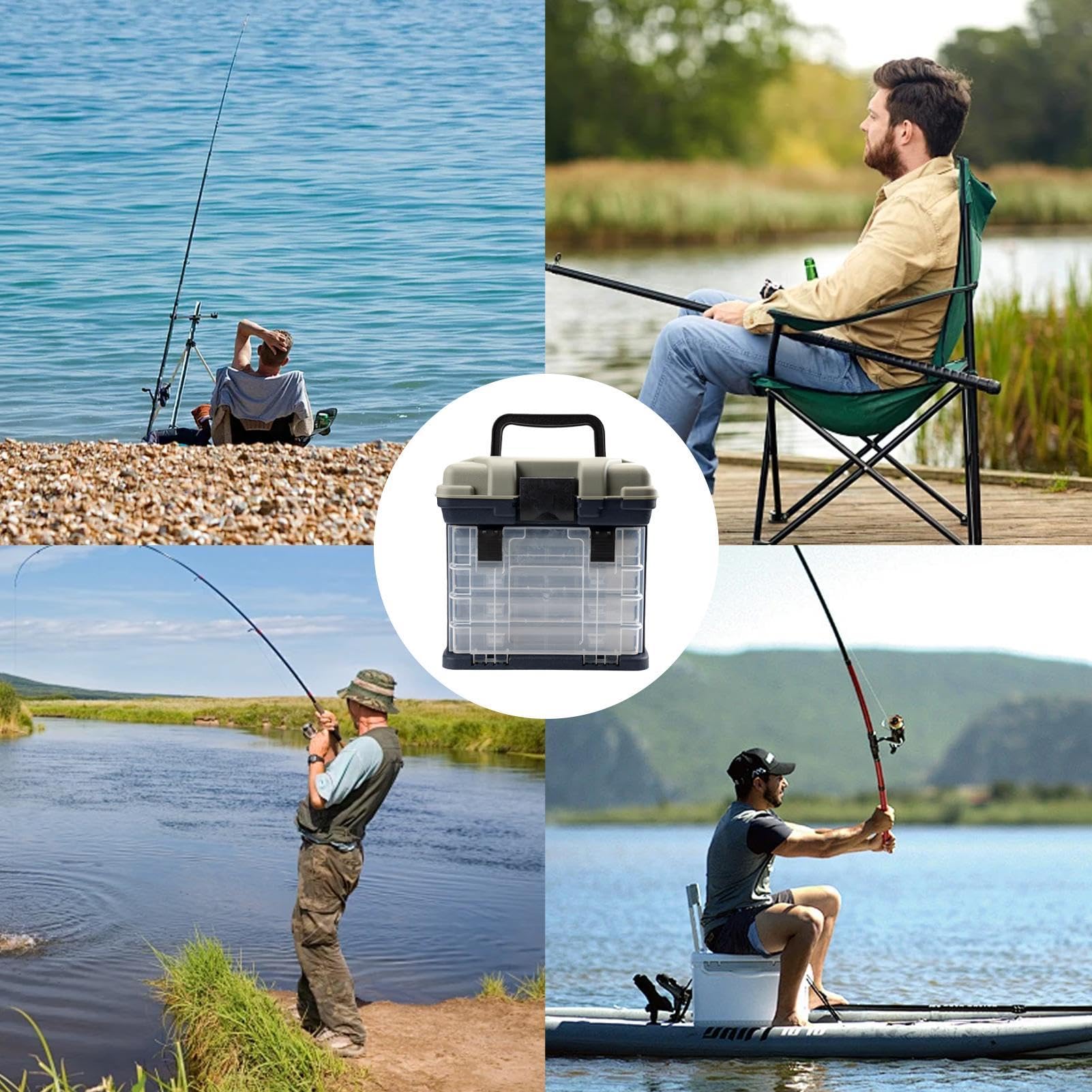 Box di Attrezzatura da Pesca con Cassetta del Sedile - Scatola Esca Regolabile 4 Livelli