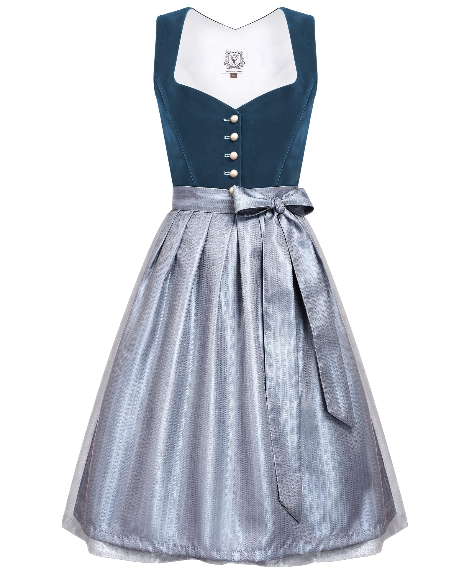 DIRNDLSTERN Damen Midi Blau - Dirndlkleid Samt Trachtenmode Kleid mit Dirndlschürze Trachtenkleid für Oktoberfest