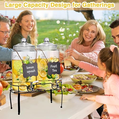 Miniatura 8 de Juego de 2 dispensadores de bebidas de vidrio de 1.5 galones, dispensadores de bebidas para fiestas, Navidad, dispensador de bebidas con soporte y