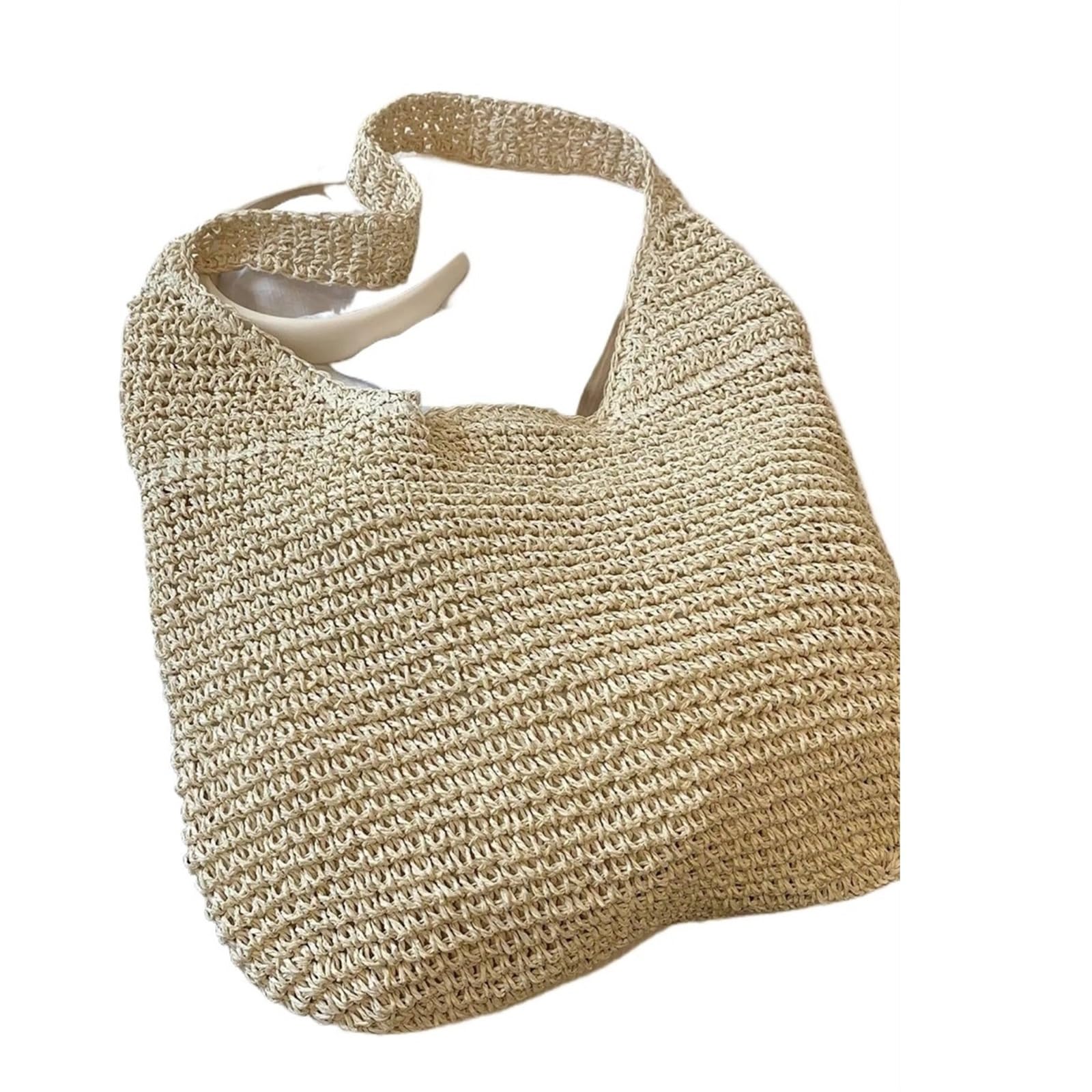 Ebzfaso Beige Straw Woven Shoulder Bag