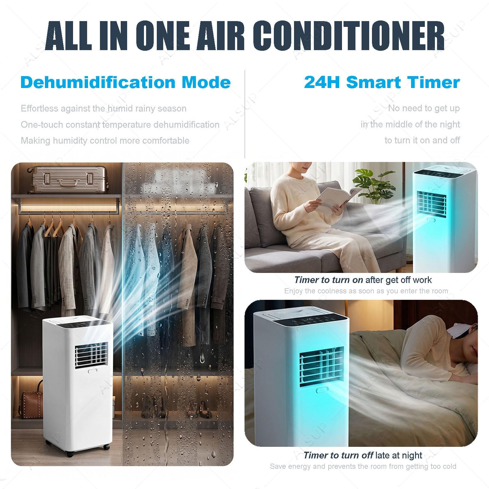 Aire Acondicionado Portátil Silencioso 7000 BTU Con Mando Y Temporizador