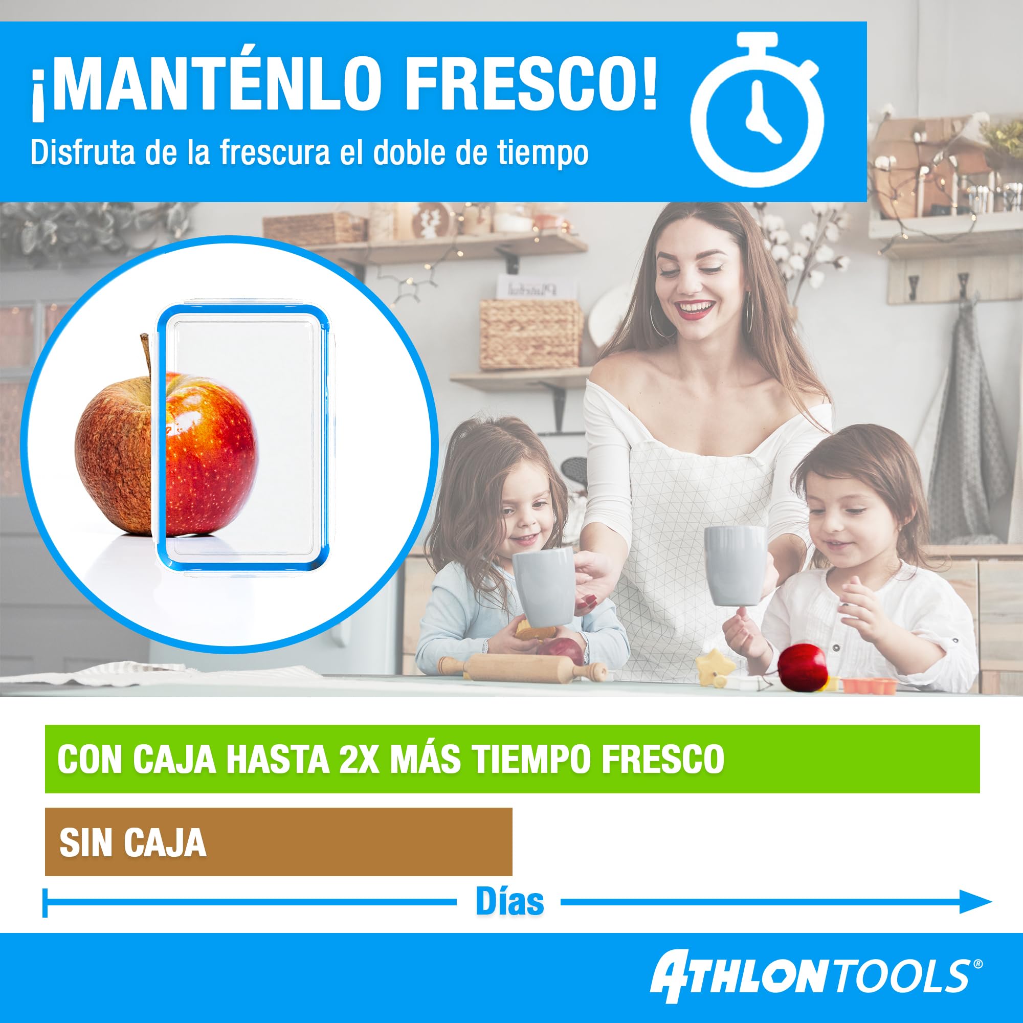 ATHLON TOOLS Juego de 2 recipientes herméticos de 5 l de calidad gastronómica, 100% herméticos y a prueba de fugas, de 40 a +100 grados, para todos los alimentos, sin BPA